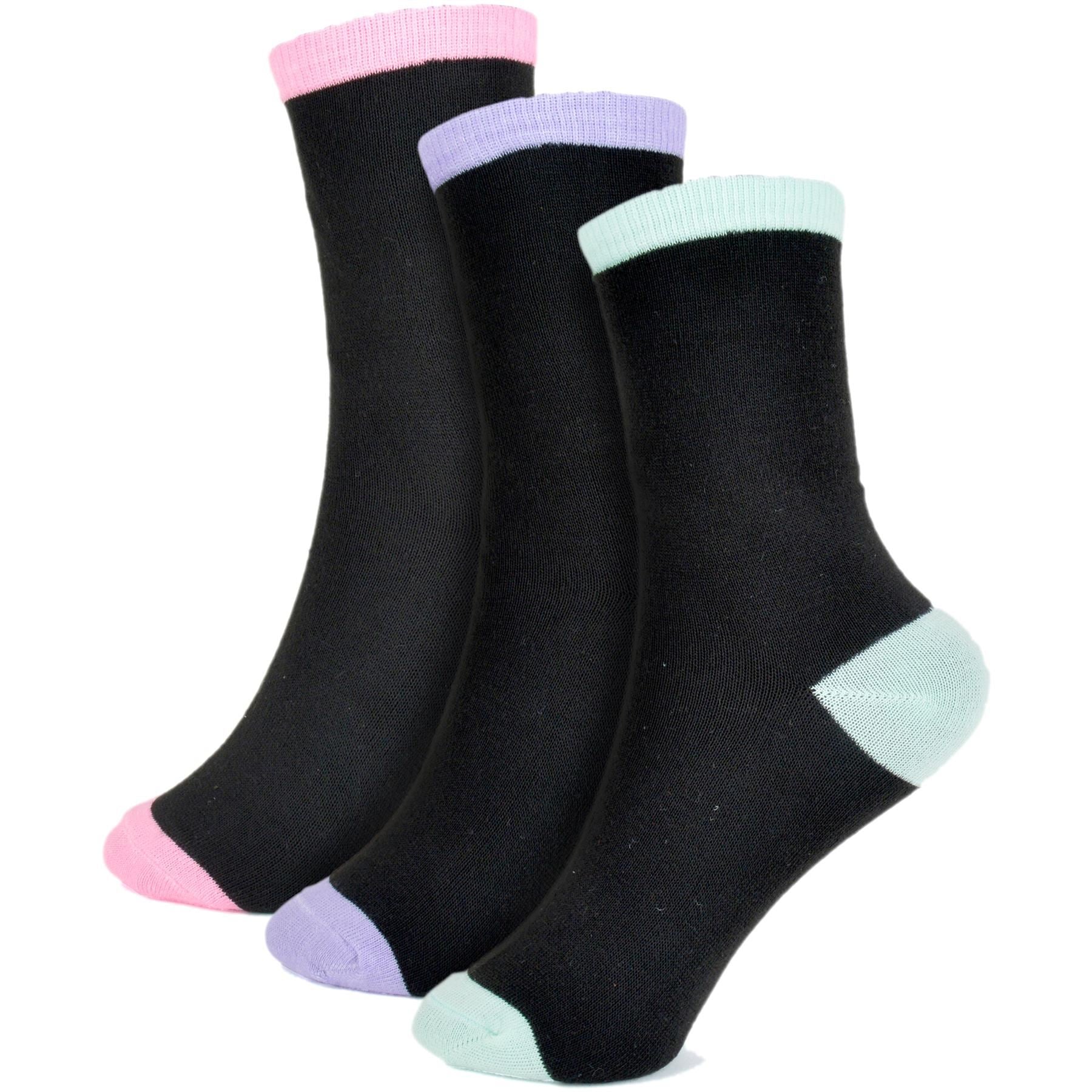 Kids Girls Stylish Comfortable Contrast Heel & Toe 3 Pack Socks Premium Quality