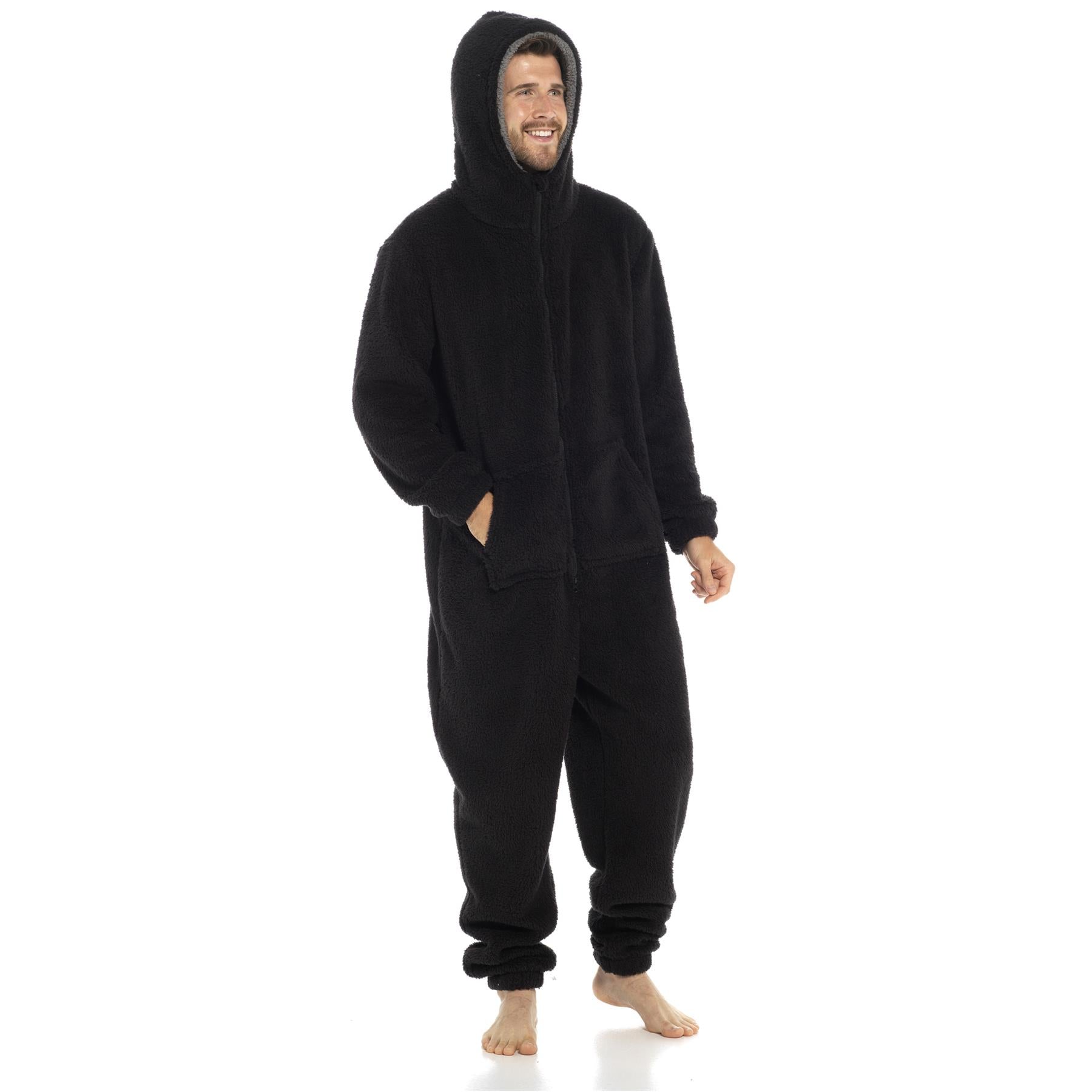 A2Z Mens Hooded Onesie One Piece Thick Snuggle Warm Fleece Soft Hooded Jumpsuit