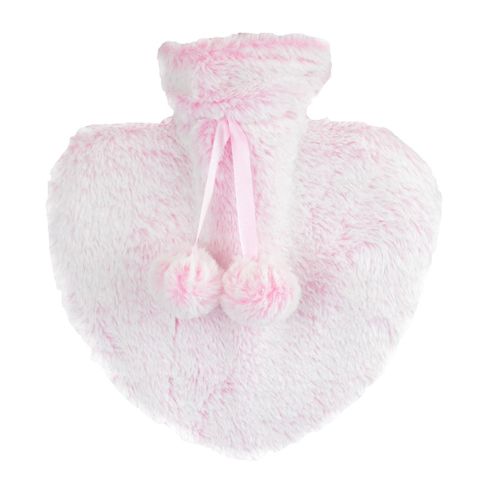 A2Z Hot Water Bottle 800ML Heart Shaped Faux Fur Fleece Cover Long Hot Water Bag