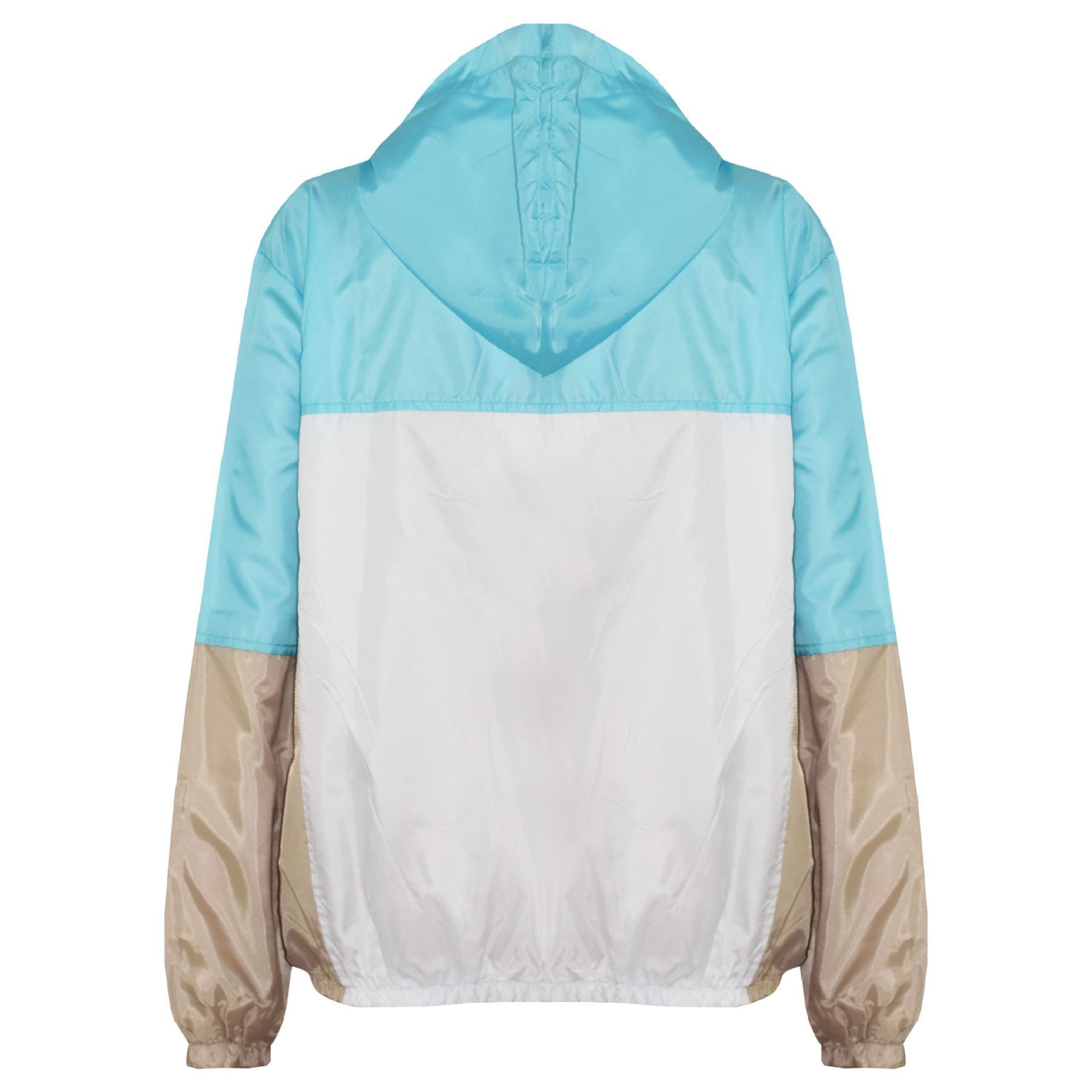 Kids Girls Boys Windbreaker Jacket Contrast Sleeve Aqua Hooded Rain Mac Raincoat