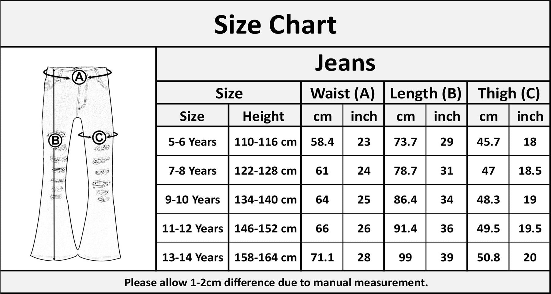 Kids Girls Denim Ripped Jeans Comfort Skinny Stretch Lightweight Casual Pants