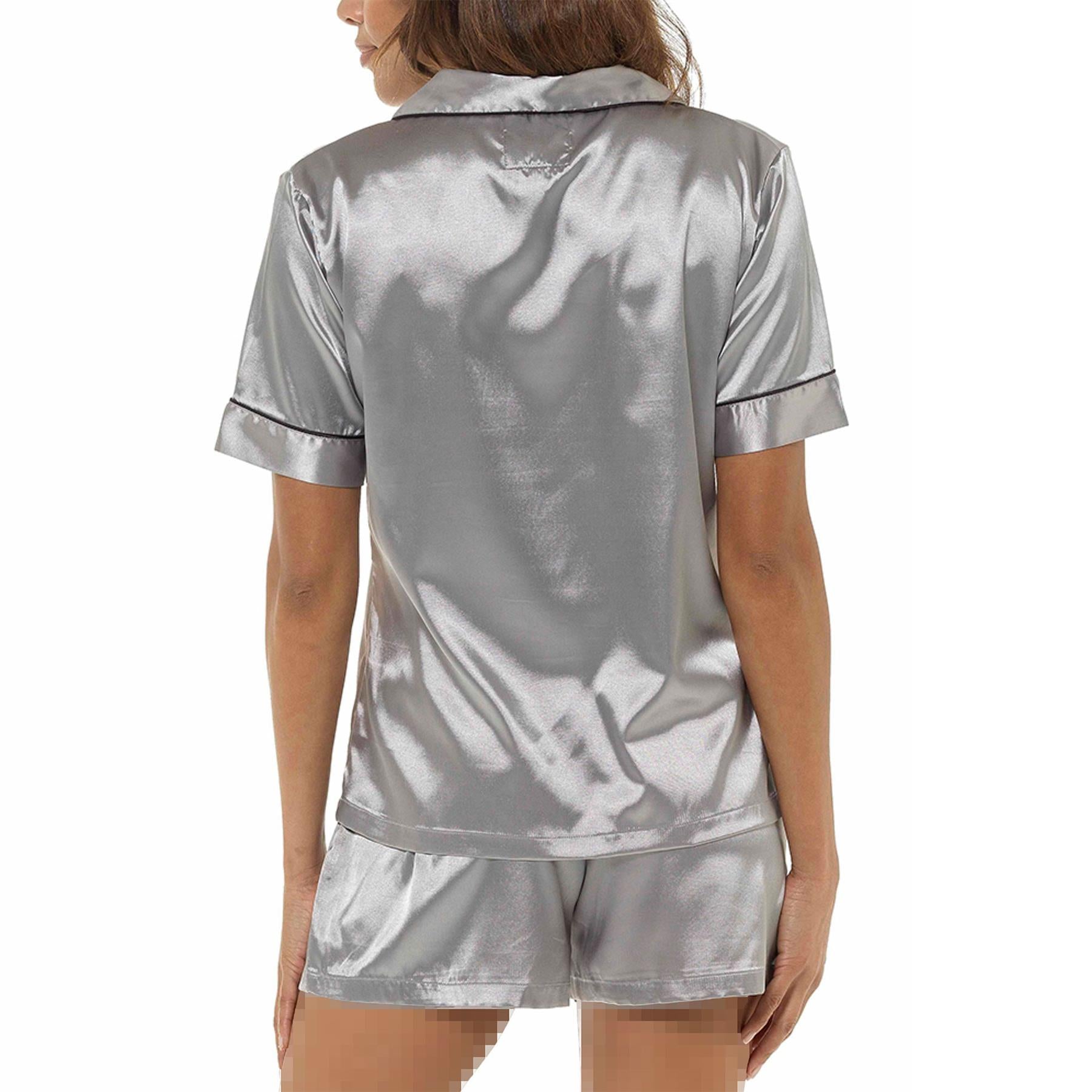 A2Z Ladies Silk Satin Pyjamas Set Button Down Top Shorts Sleepwear Bride PJS Set