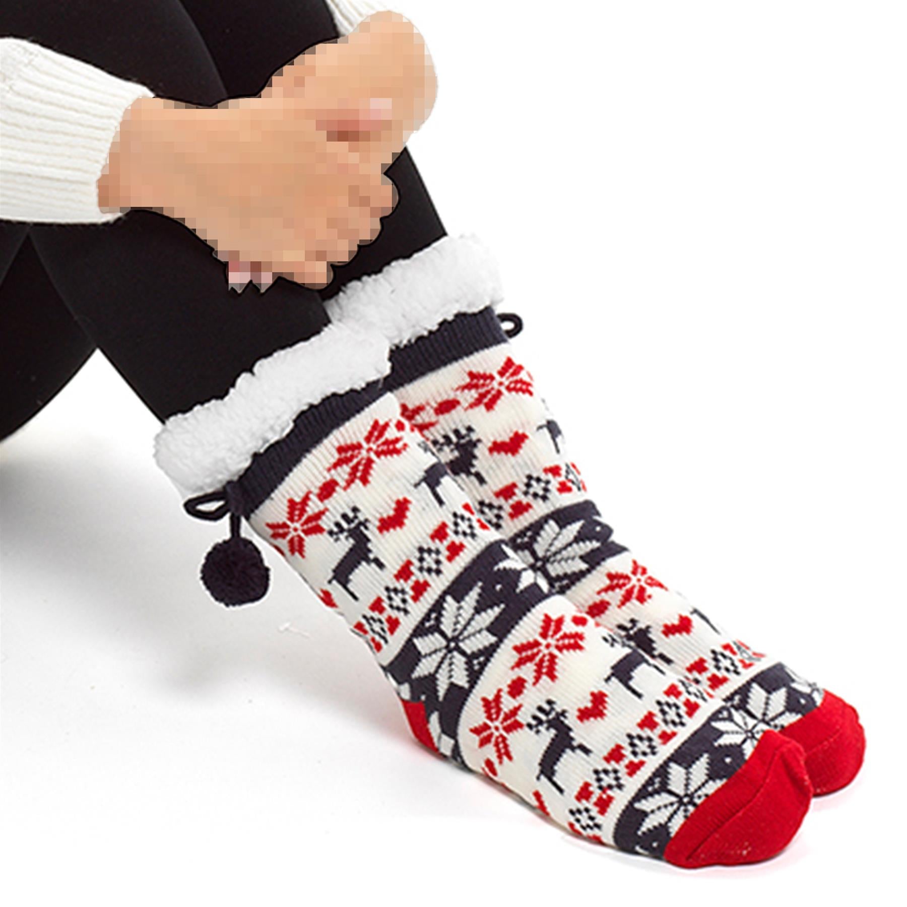 A2Z Ladies Socks Christmas Lounge Sherpa Fleece Lining Pompom Gripper Women Sock