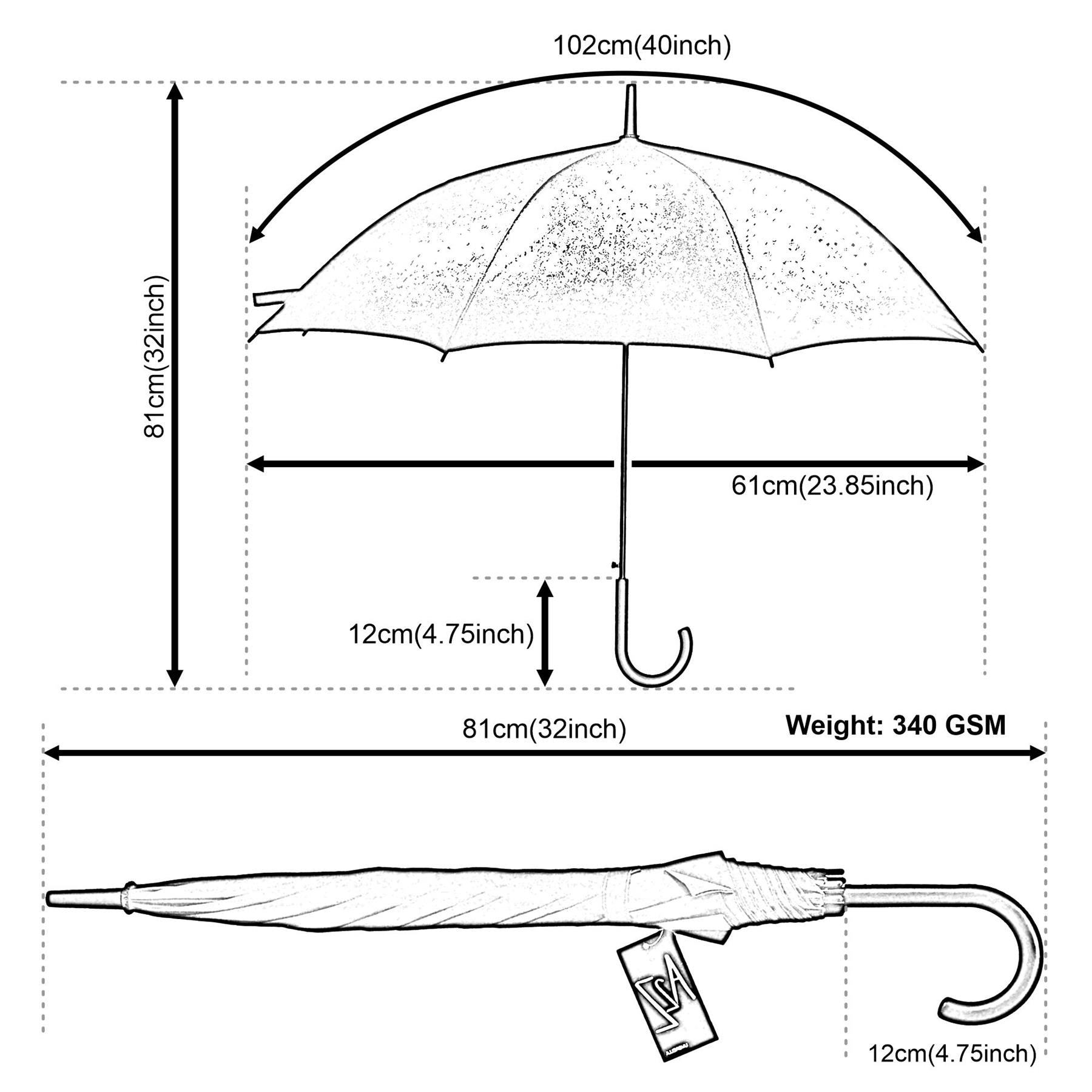 Kids Girls Boys Stick Umbrella Walking Umbrellas Easy Grip J-Stick Crook Handle