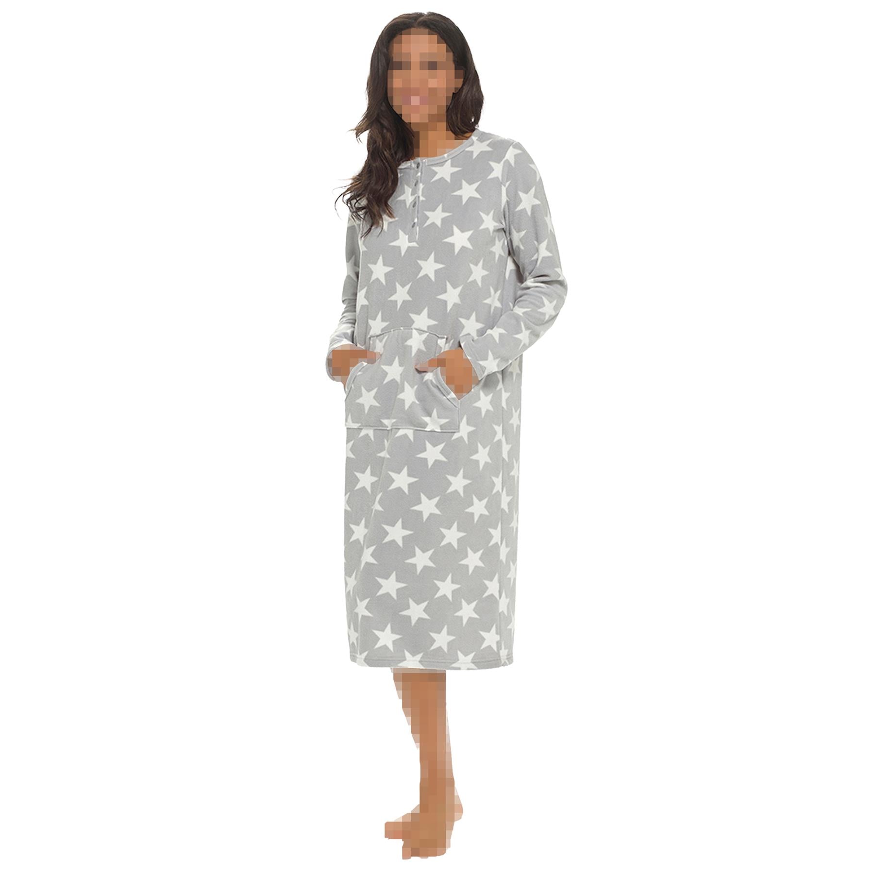 Womens Nightie Polar Fleece Ladies Nightgown Soft Feel Button Placket Sleepwear