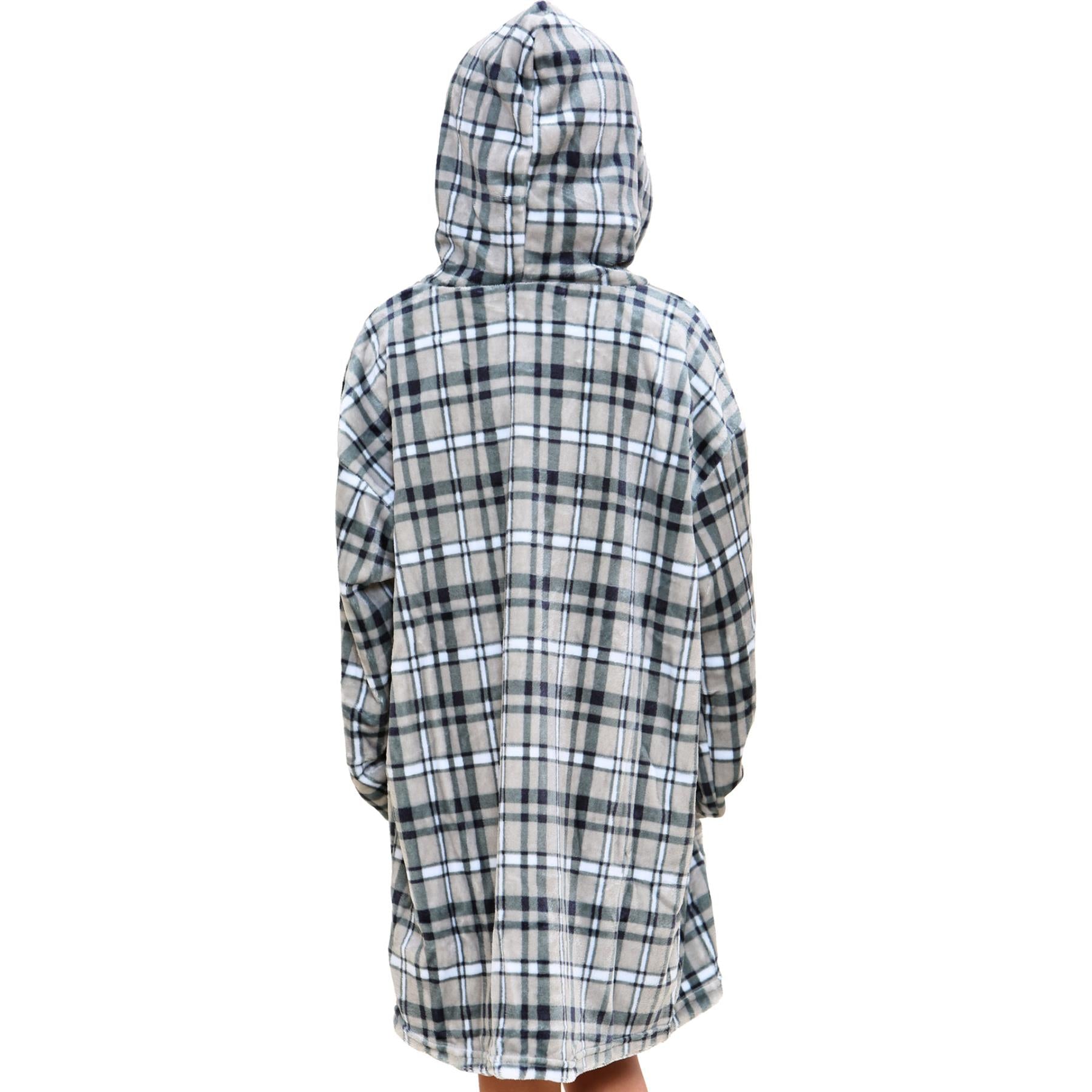 Kids Oversized Hoodie Blue Tartan Printed Snuggle Soft World Book Day Blanket