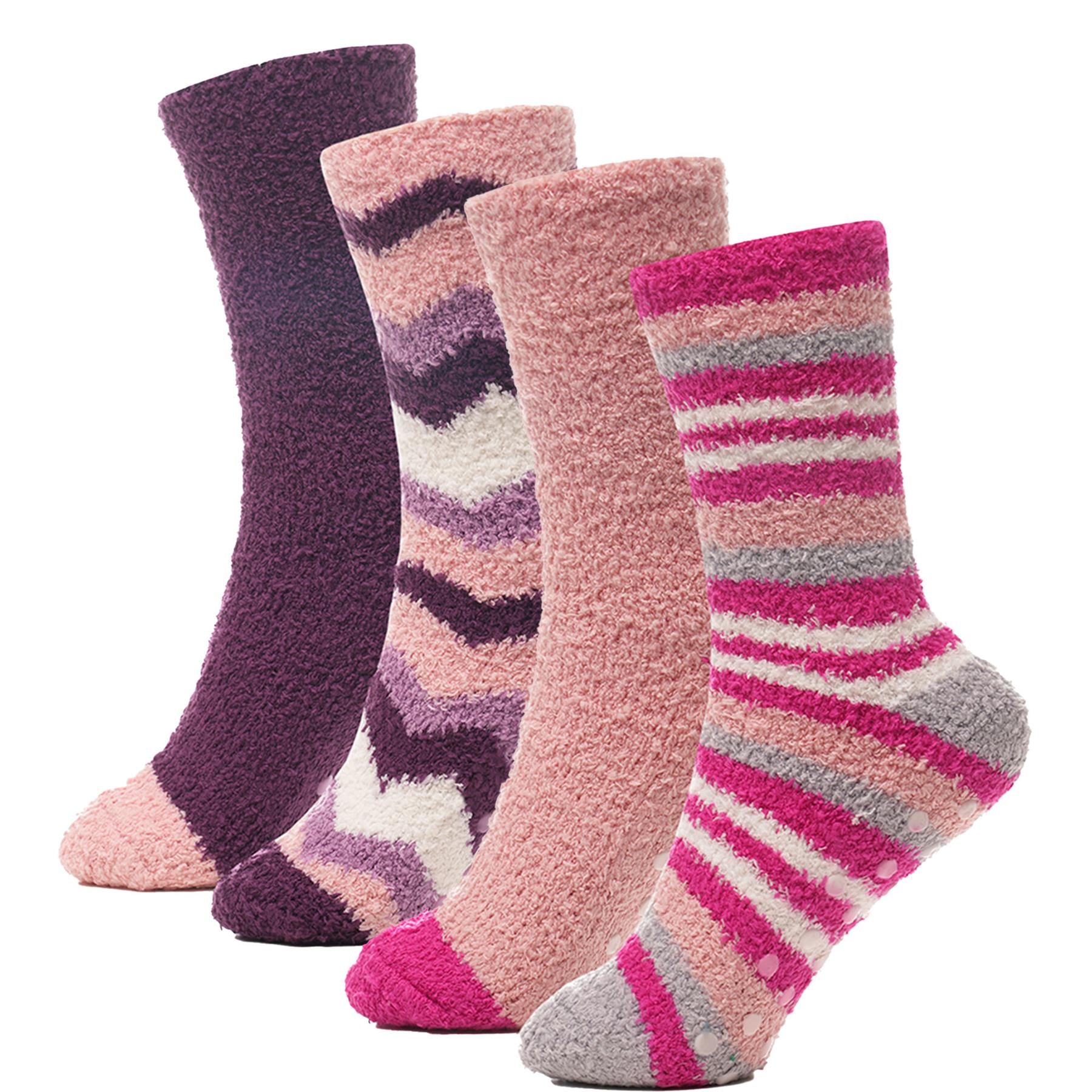 Ladies Socks 4 Pack Striped Durable Comfortable Winter Warm Gripper Cosy Socks