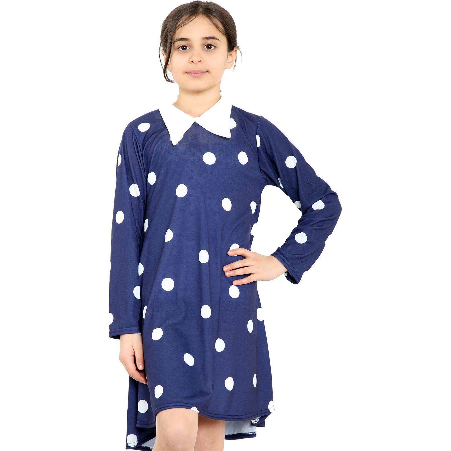 Kids Girls Swing Dress Peter Pan Collar Camouflage & Polka Dot Print Flared Skater Dresses