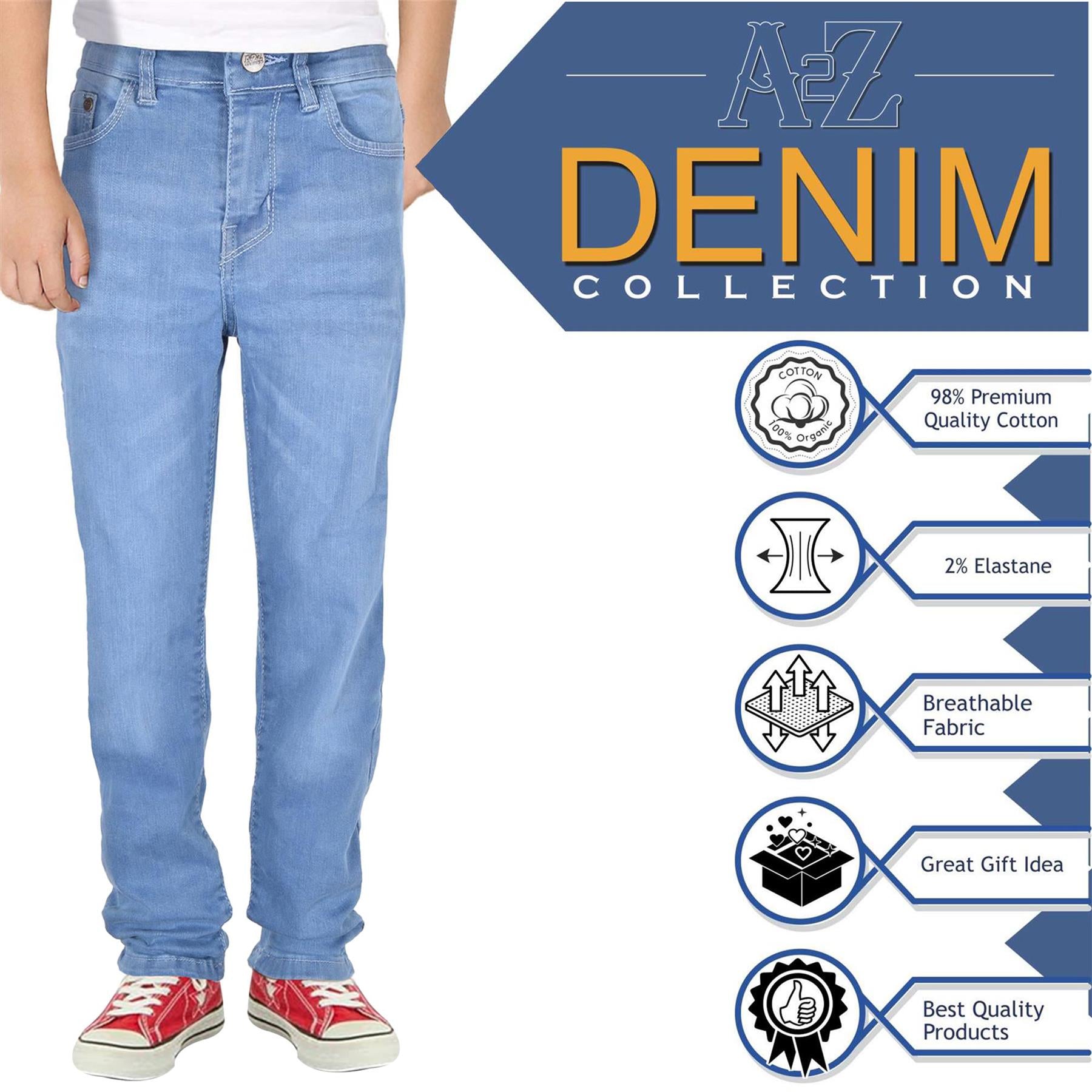 A2Z 4 Kids Boys Relaxed Straight Fit Cut Jeans for Teens Cotton Jean Age 5-13 Yr