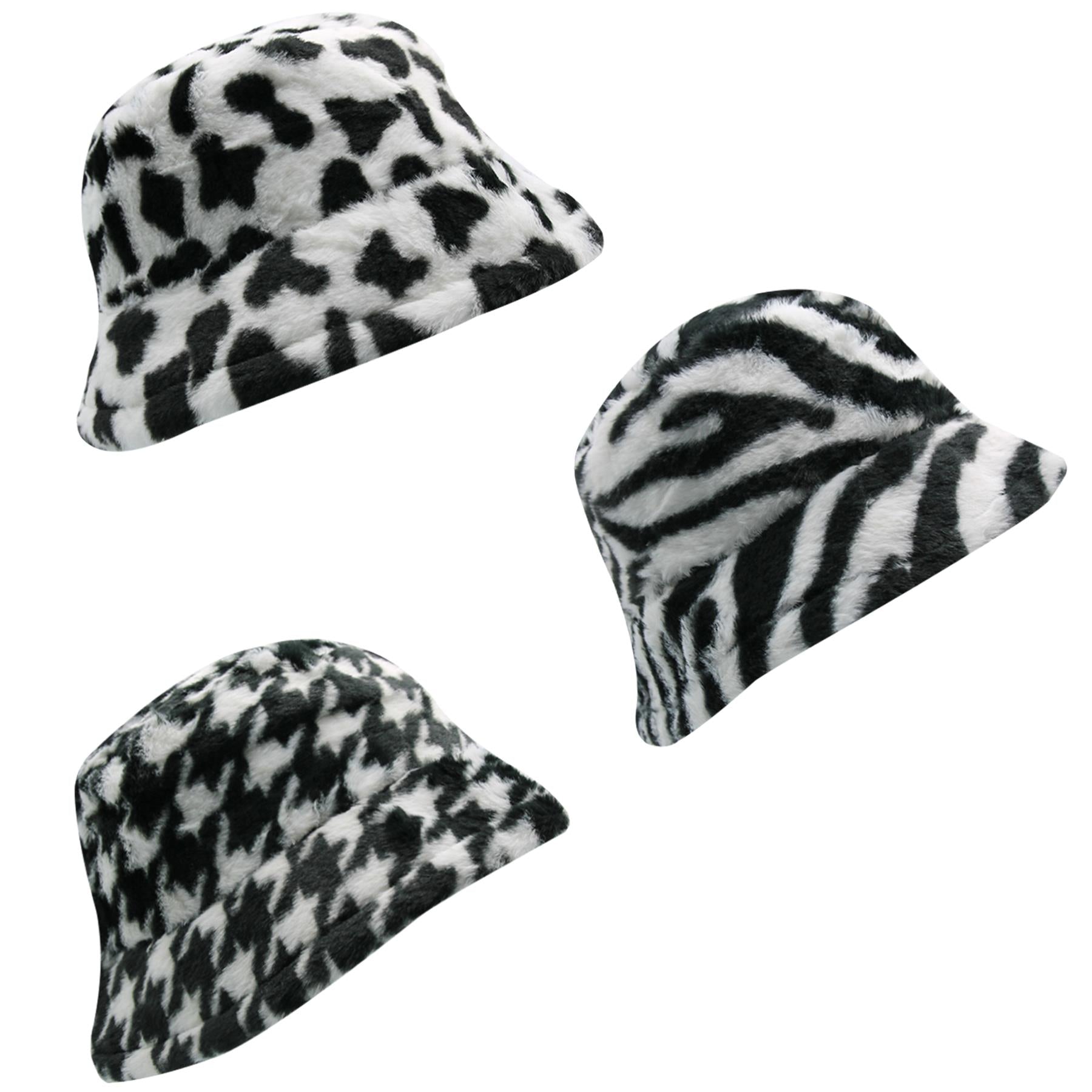 A2Z Ladies Bucket Hats Winter Warm Fluffy Animal Faux Fur Soft Plush Cozy Caps