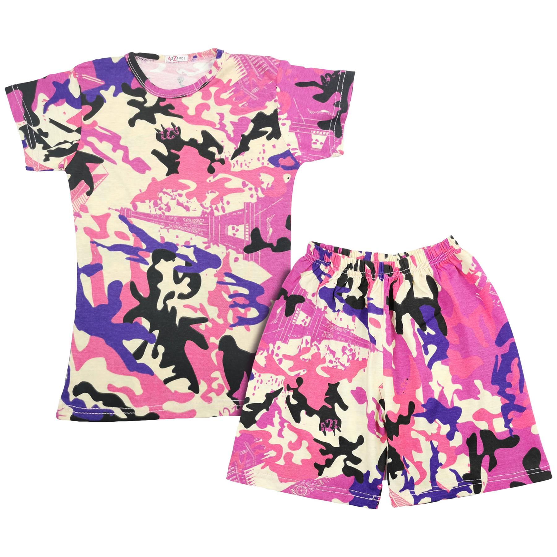 A2Z 4 Kids Girls T-shirt Top Shorts Set Camouflage 100% Cotton Short 2 Piece Set