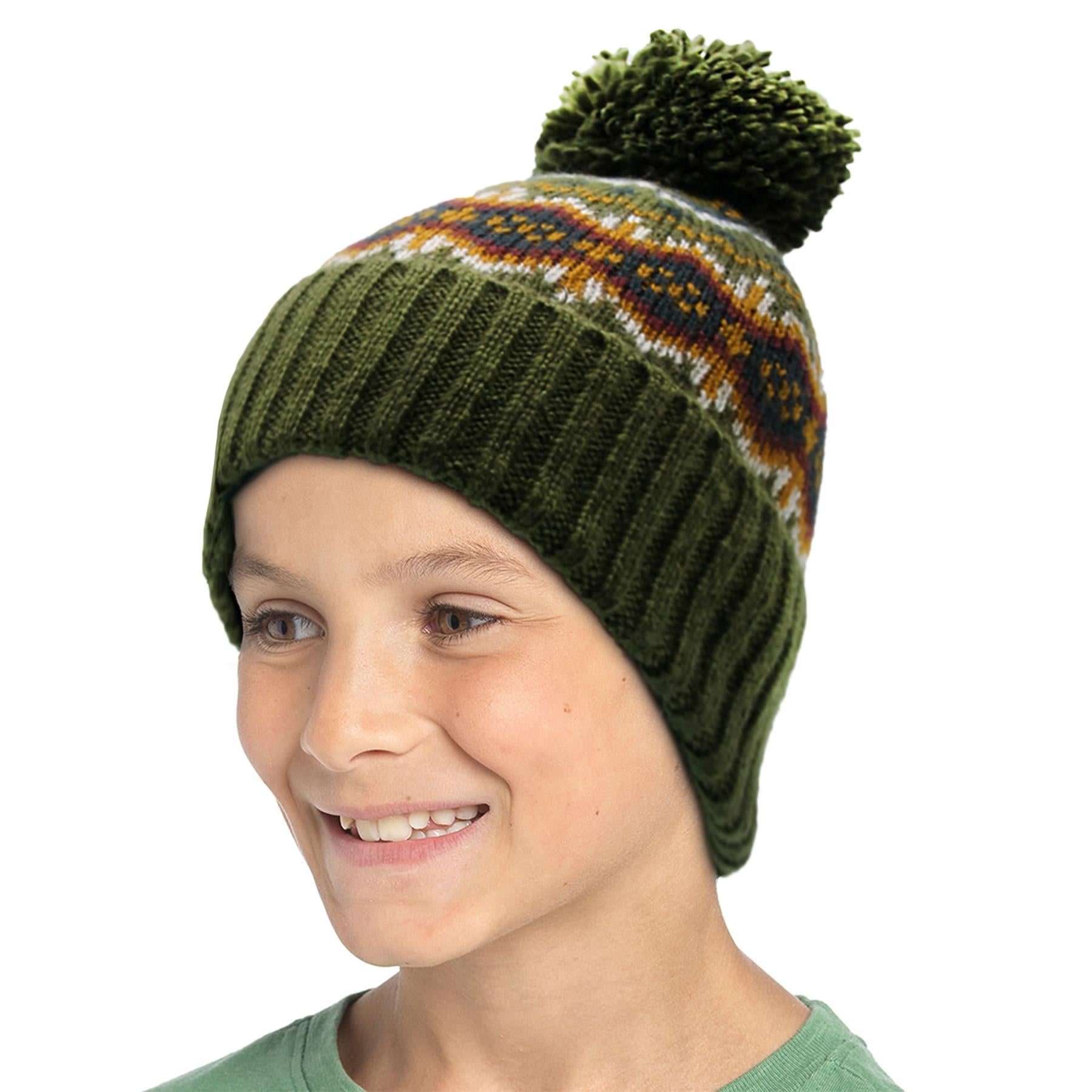 A2Z 4 Kids Boys Hat 2 Pack Fairisle Bobble Knitted Pom Pom Winter Warm Cosy Hats