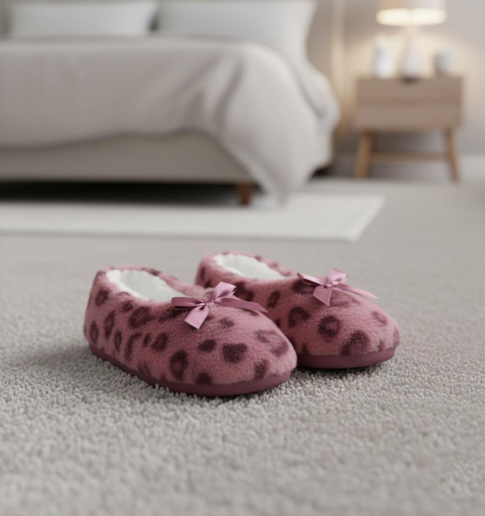 Ladies Heart Print Slipperette FleeceSlippers Socks Faux Fur Lining UK 4-8