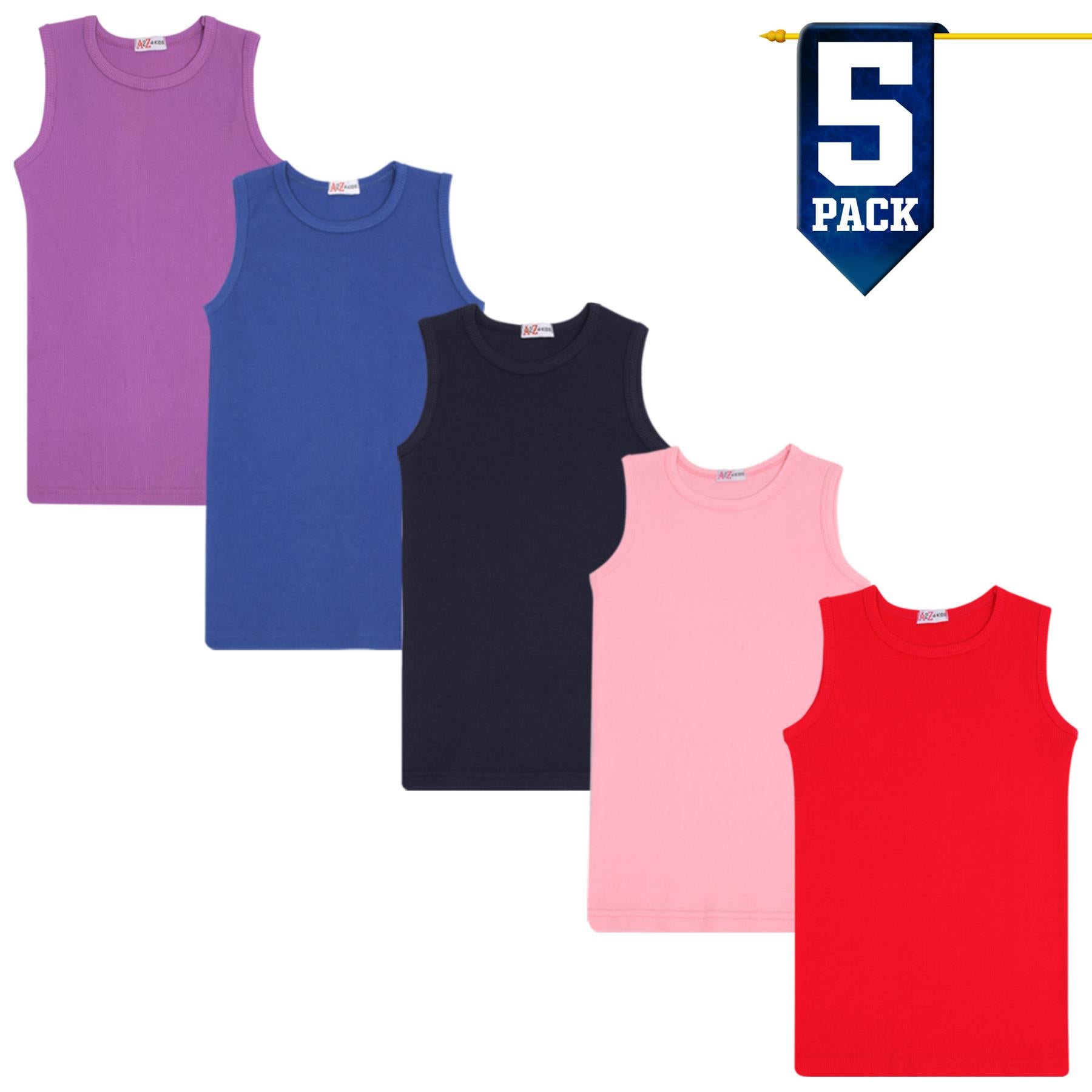 Kids Girls Ribbed Vest Top 100% Thick Cotton Fashion Tank Tops T Shirt 2-13 Year