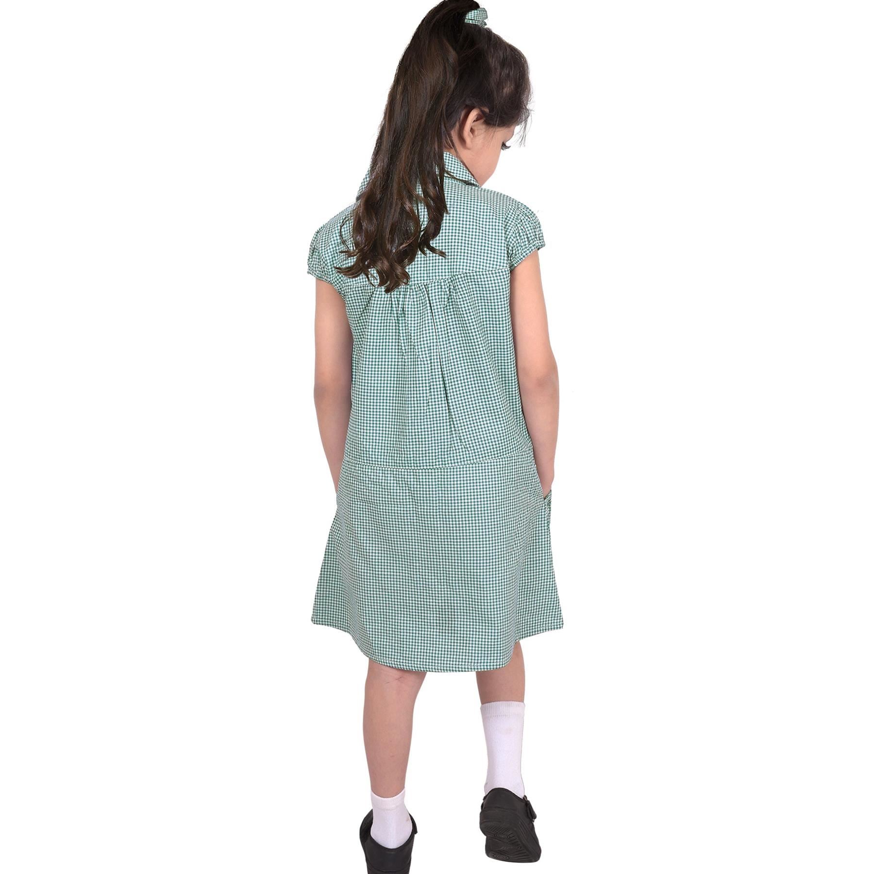 Girls Uniform School Dress Gingham Check Printed Dress With Matching Scrunchies