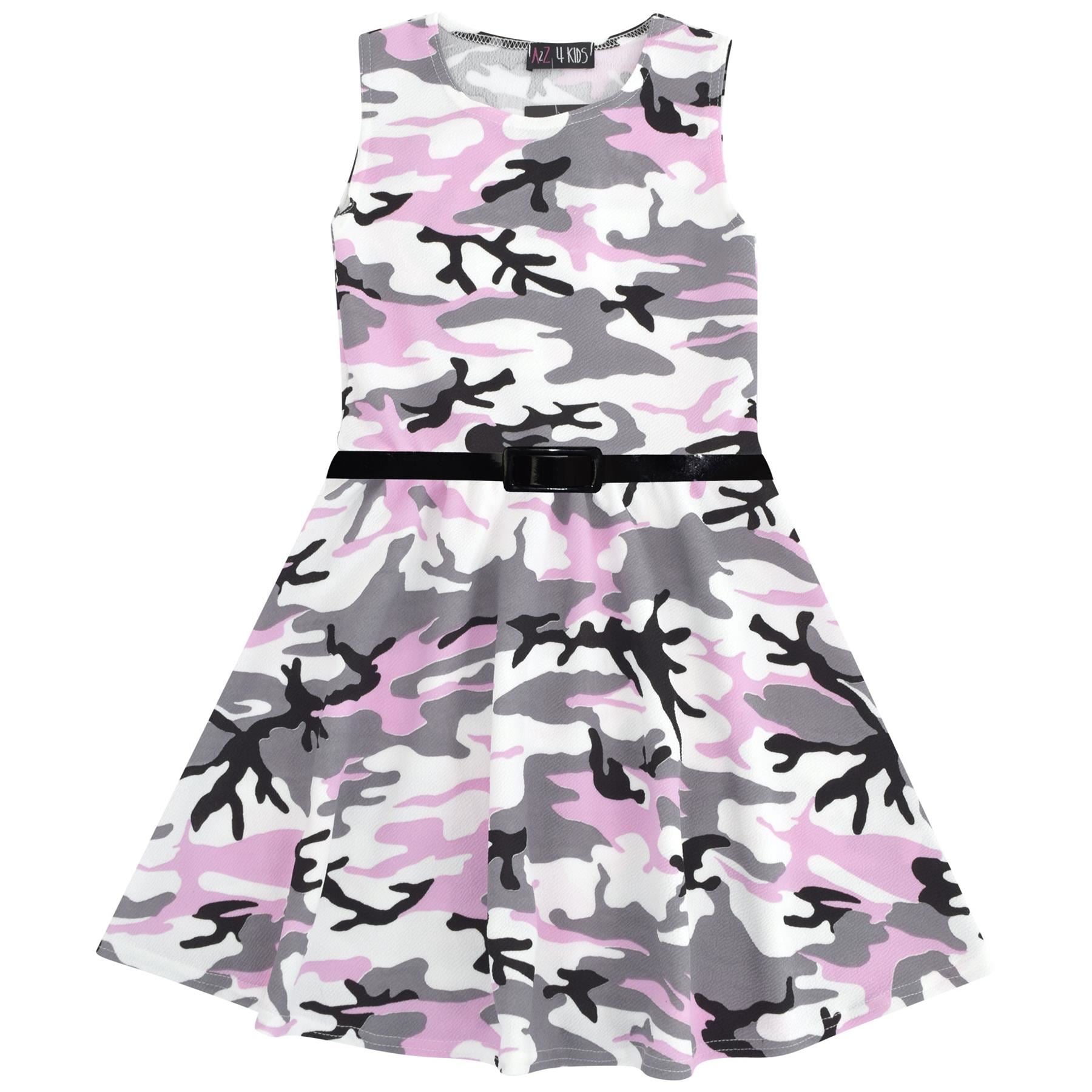 Kids Girls Skater Dress Sleeveless Camouflage Print Flared Fashion Dresses