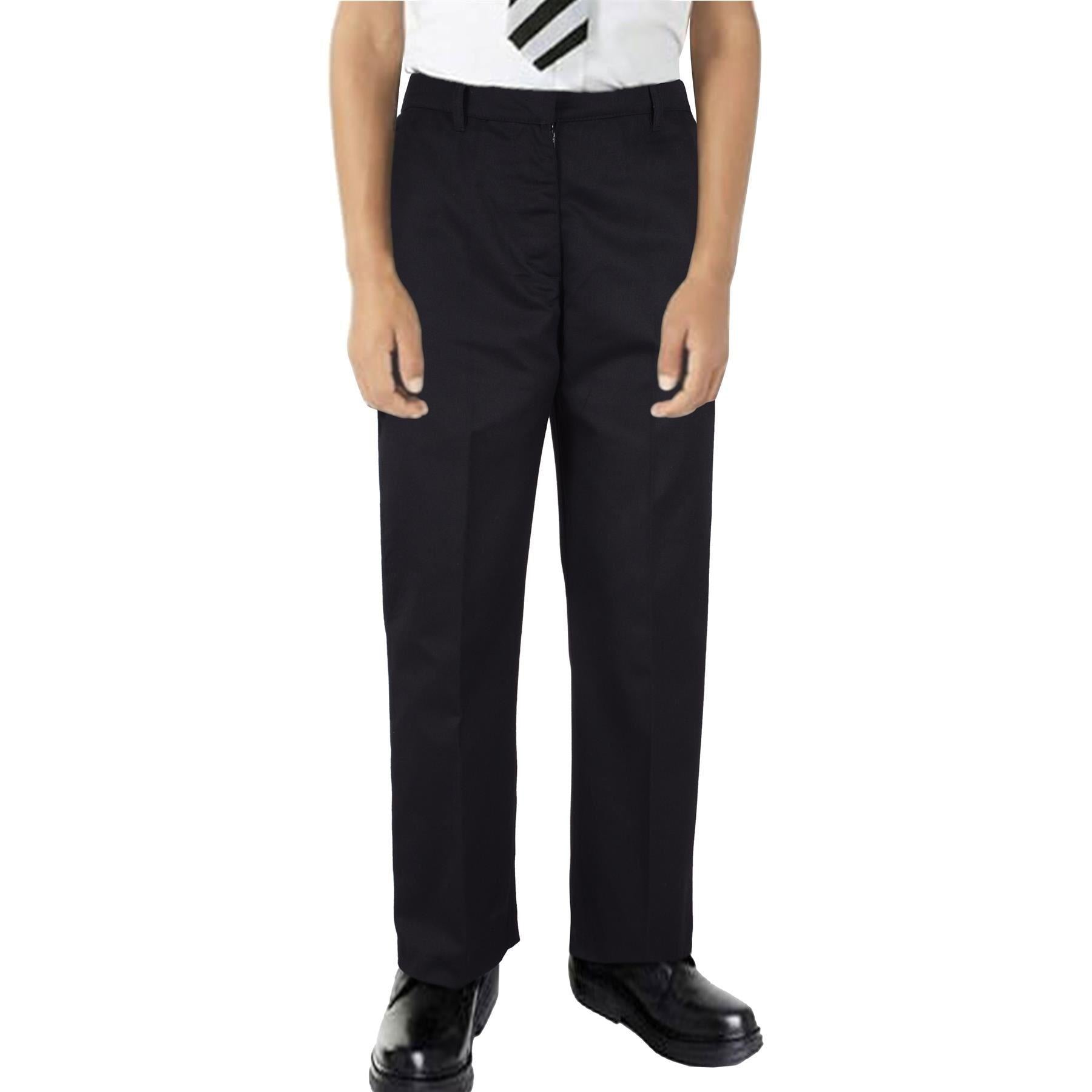 Kids Boys Pants Plain School Uniform Pull Up Regular Fit Lightweight Trouser