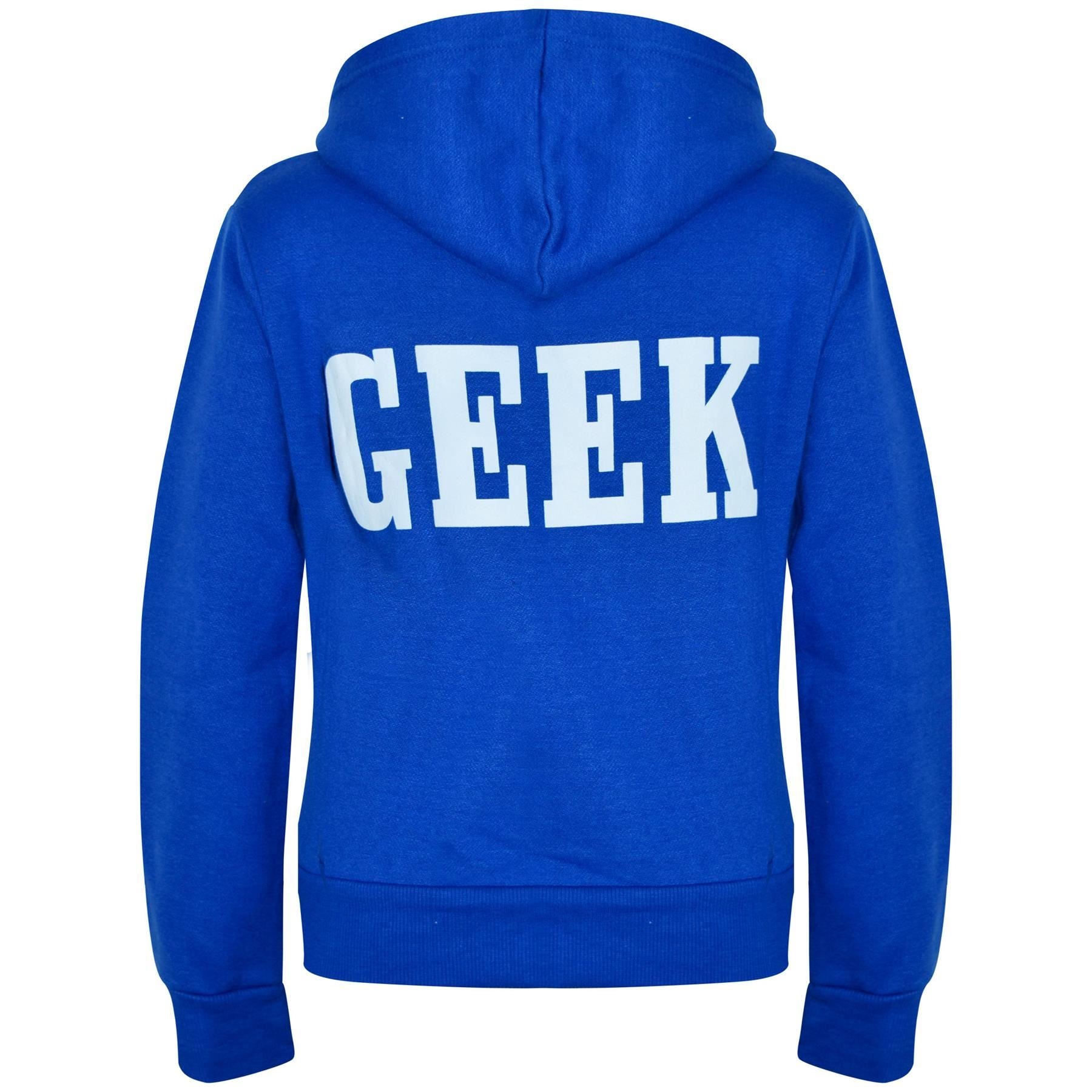 Kids Girls Boys Geek Print Fleece Hooded Zipper
