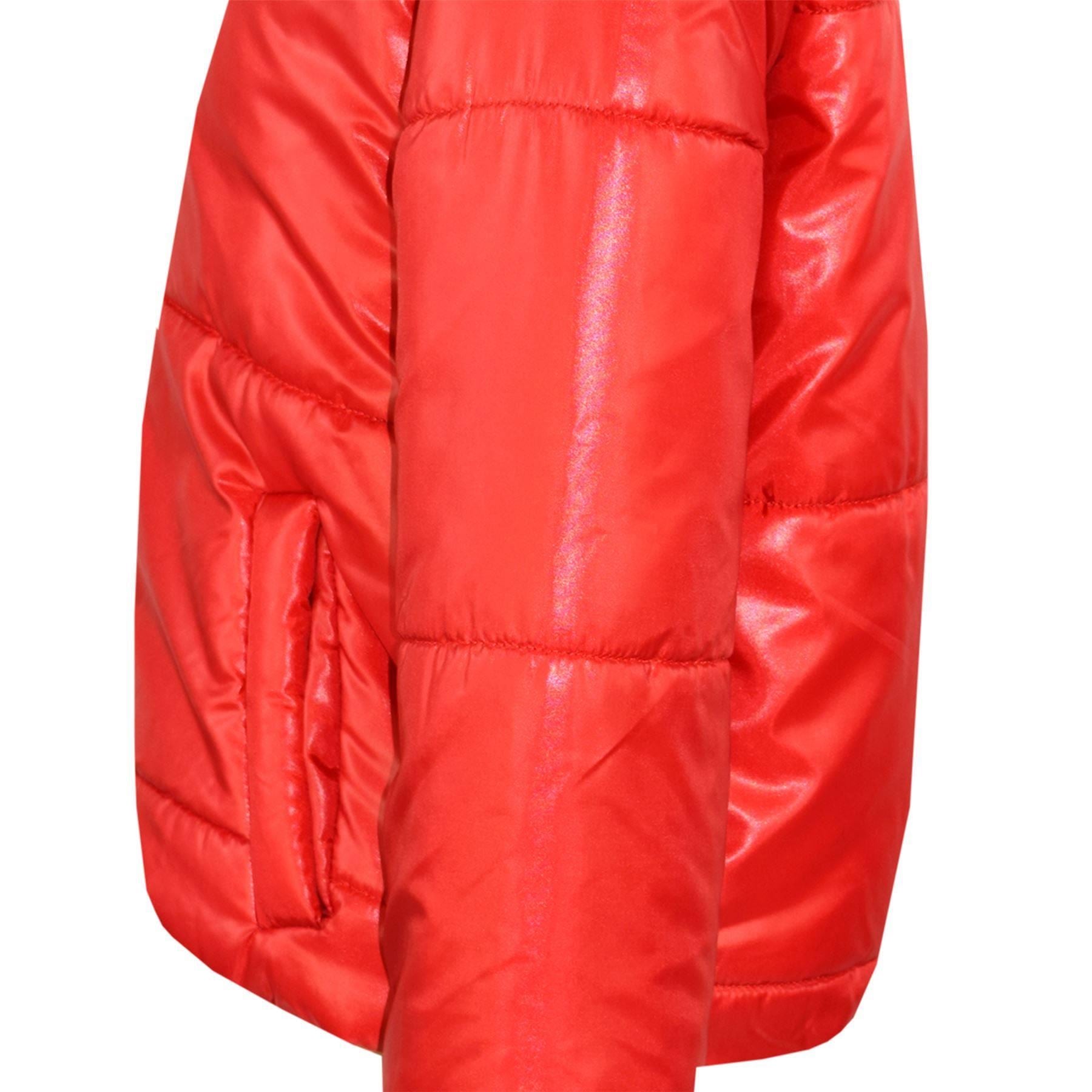Girls Red Wetlook Padded Quilted Puffer Jacket