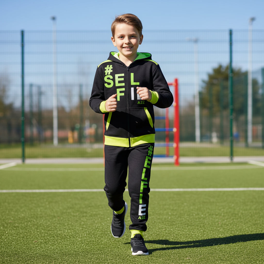 A2Z 4 Kids Girls Boys #SELFIE Tracksuit Hoodie & Joggers Outfit Set Top Bottom