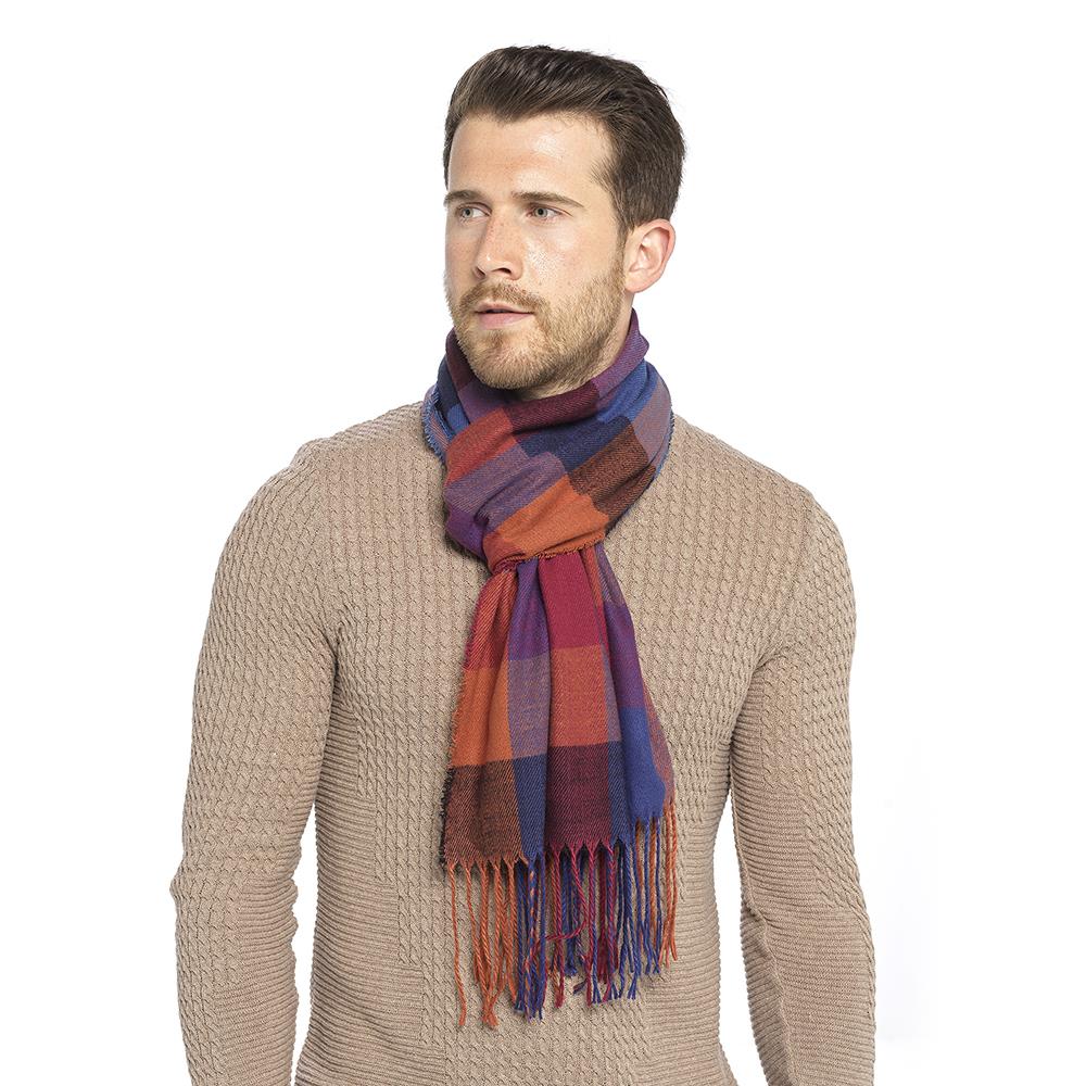 A2Z Men's Checked Scarf Tartan Pattern Soft Winter Wrap with Tassels and Fringe