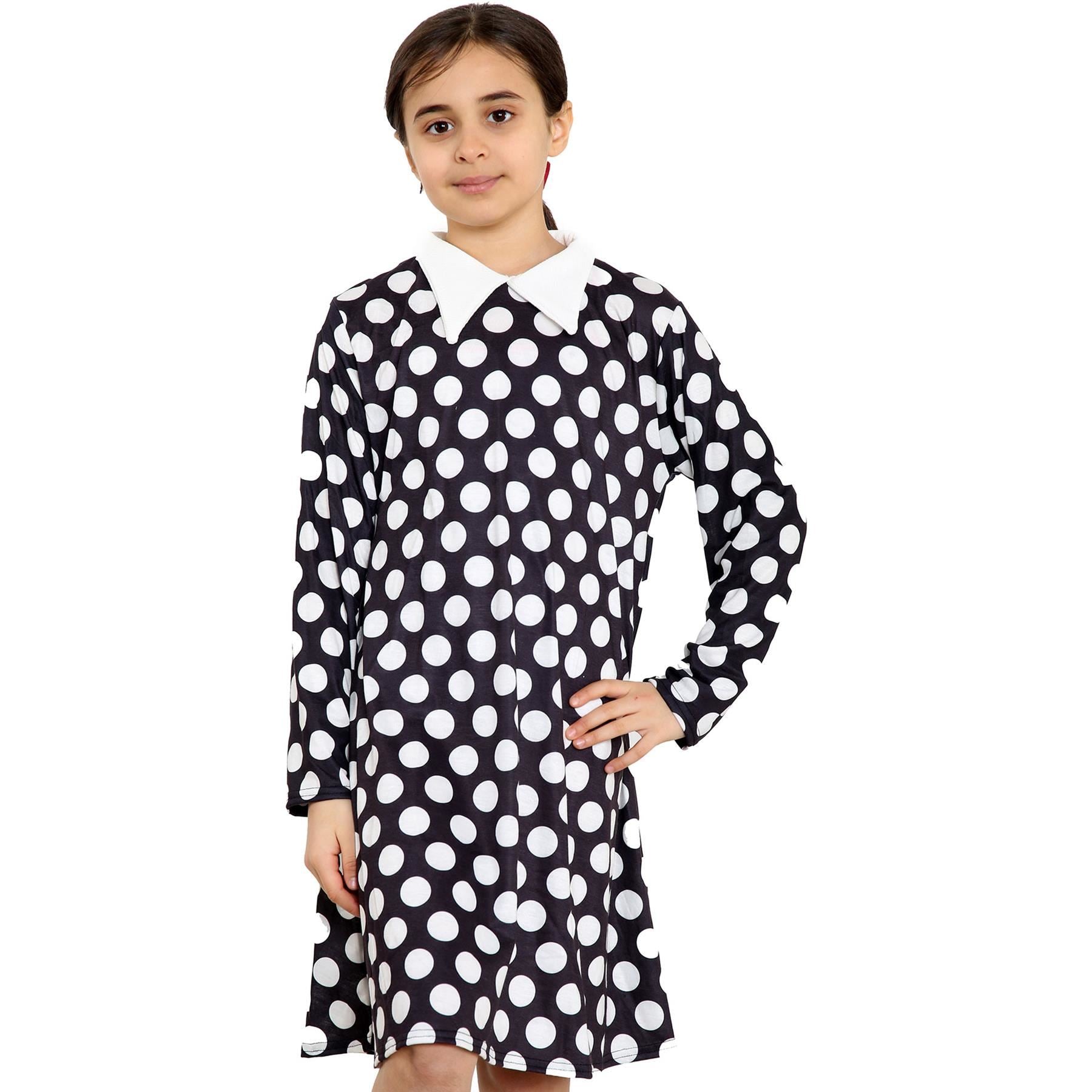 Kids Girls Swing Dress Peter Pan Collar Camouflage & Polka Dot Print Flared Skater Dresses