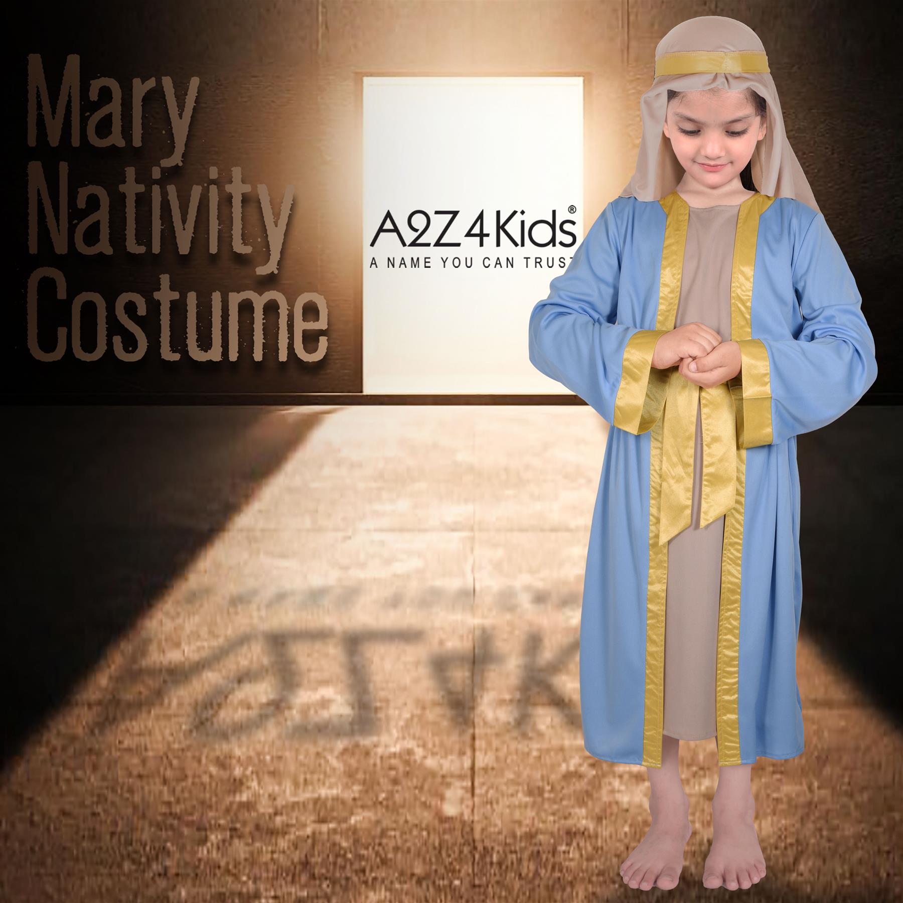 Kids Girls Xmas Nativity Mary Costume School Play Fancy Dress Mary Costume