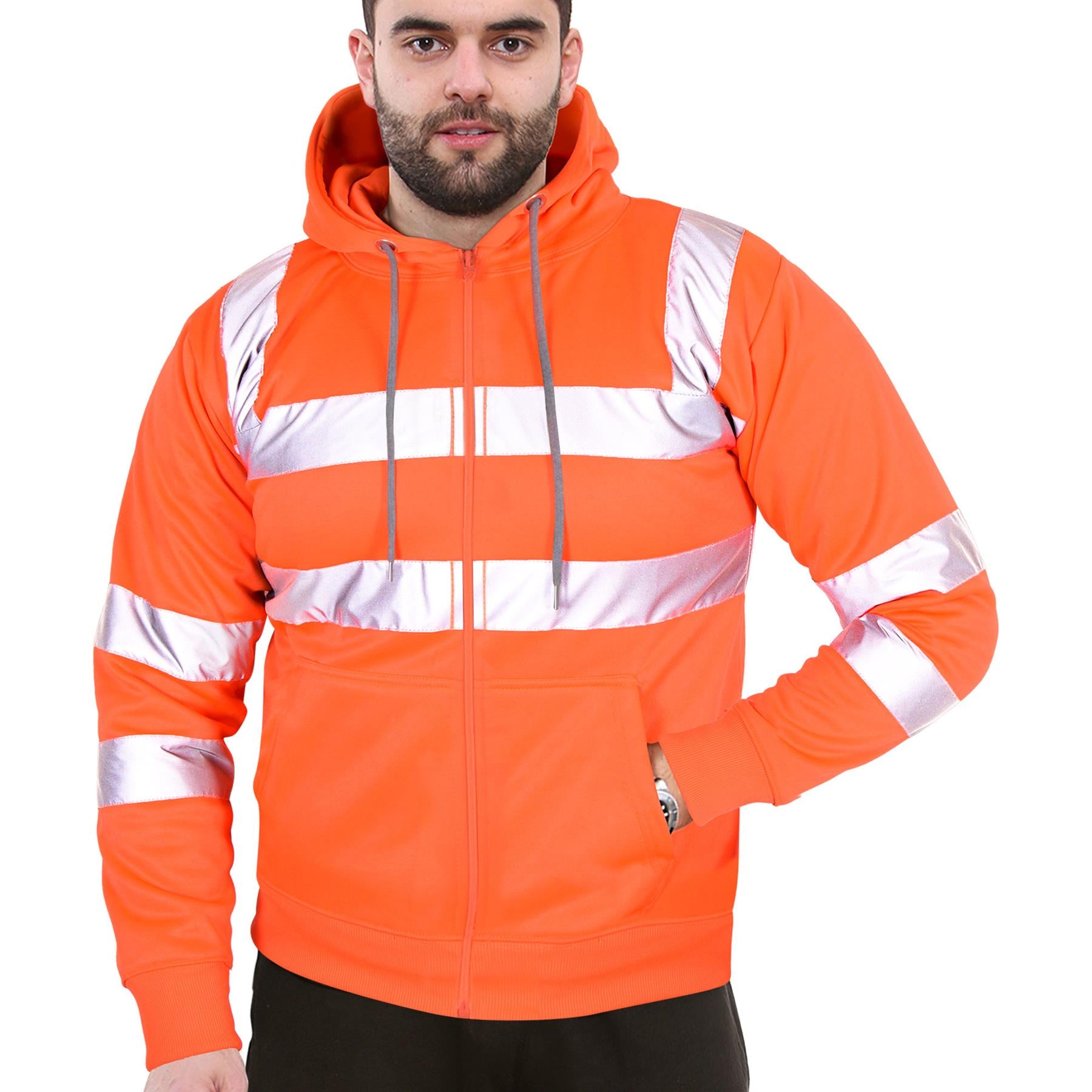 A2Z High Visibility Safety Zip Up Hoodie Workwear For Men's Small to 4XL