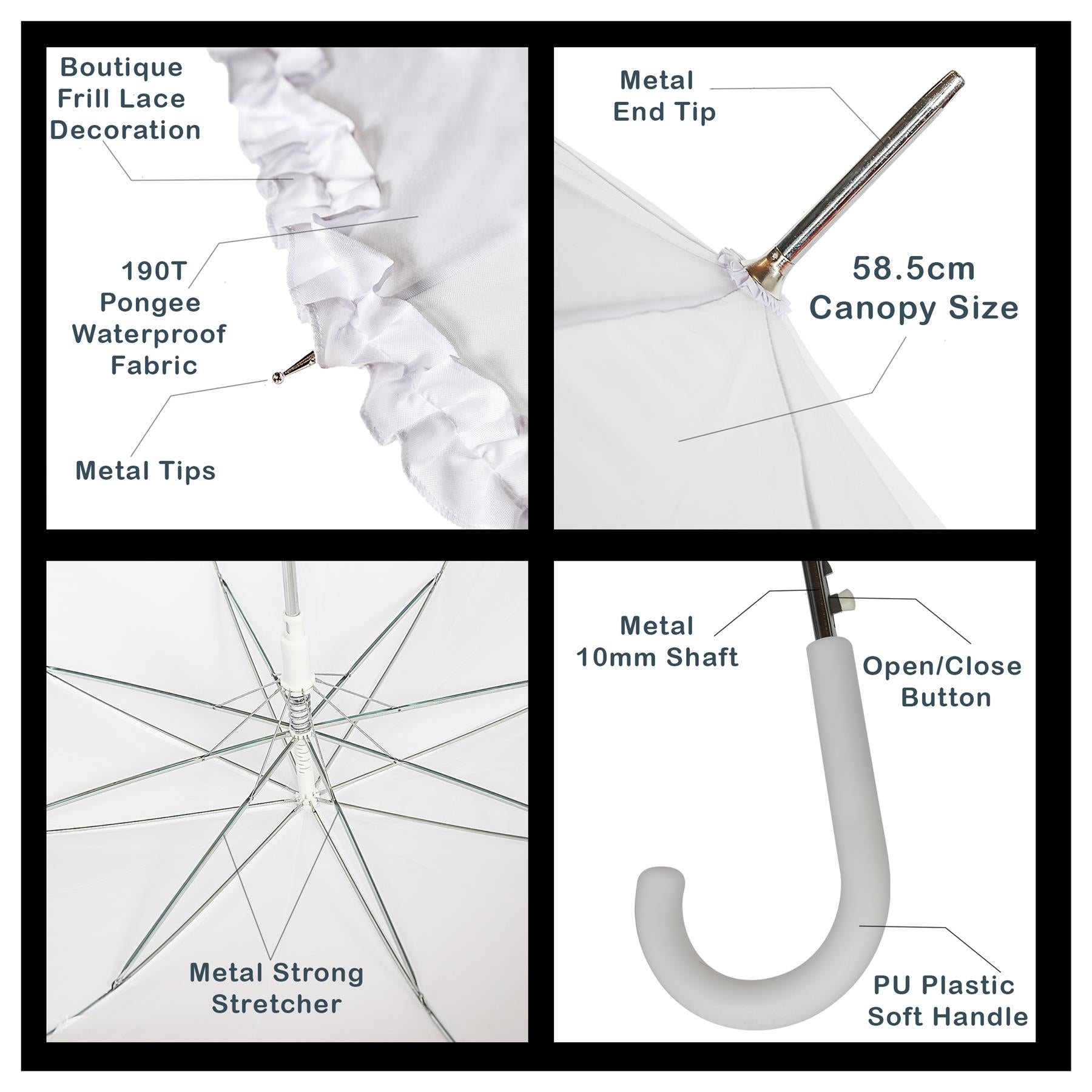 Ladies Wedding Umbrella Vintage Frill Bridal Parasol Auto Open Brolly Canopy