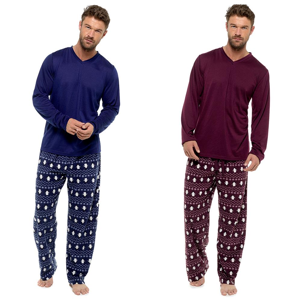 A2Z Mens Pyjama Jersey Top Fleece Bottoms Pyjama Sets 2 Piece Nightwear Top Set