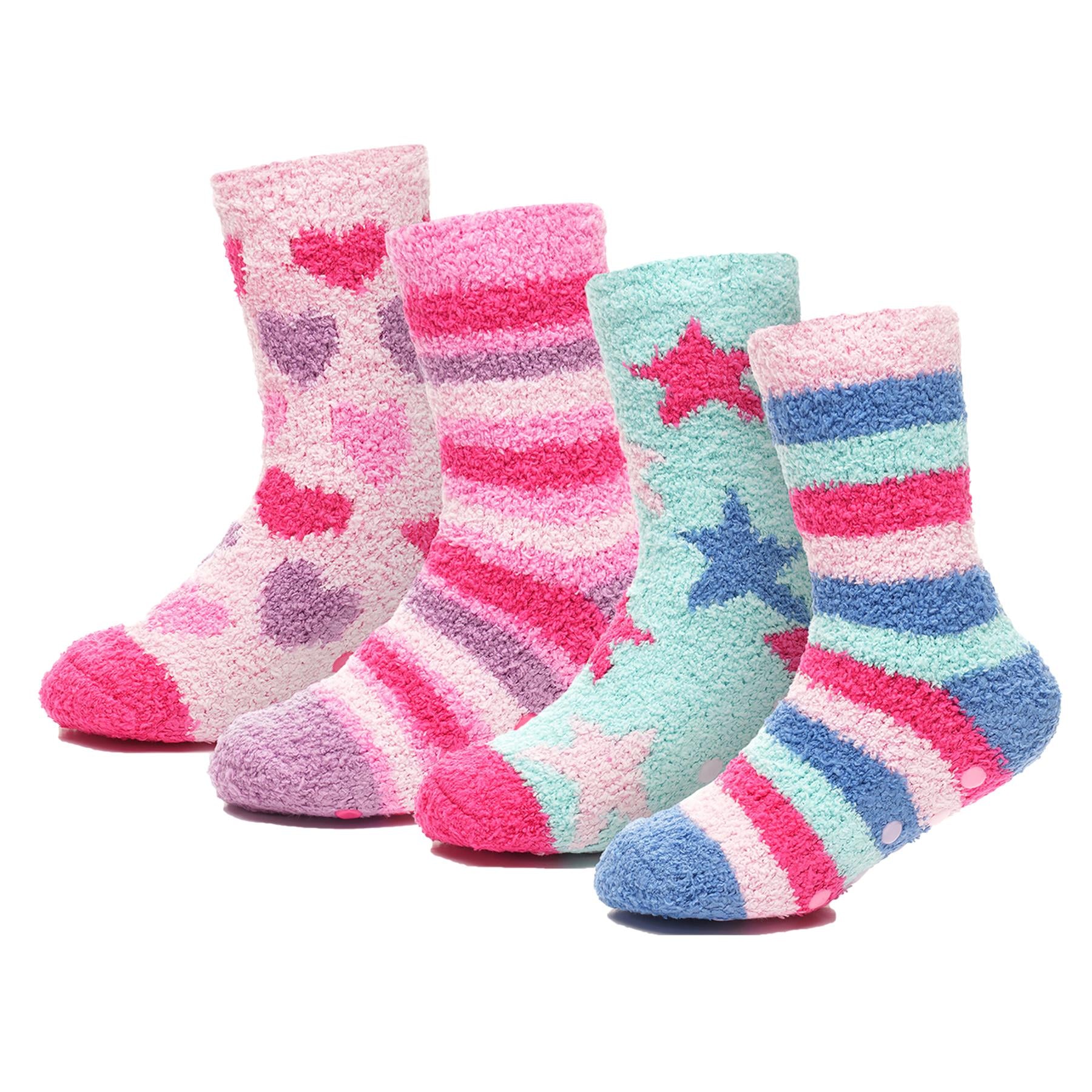Kids Girls Cosy Socks Non-Skid Gripper Pack of 2 Super Soft Fluffy Slipper Socks