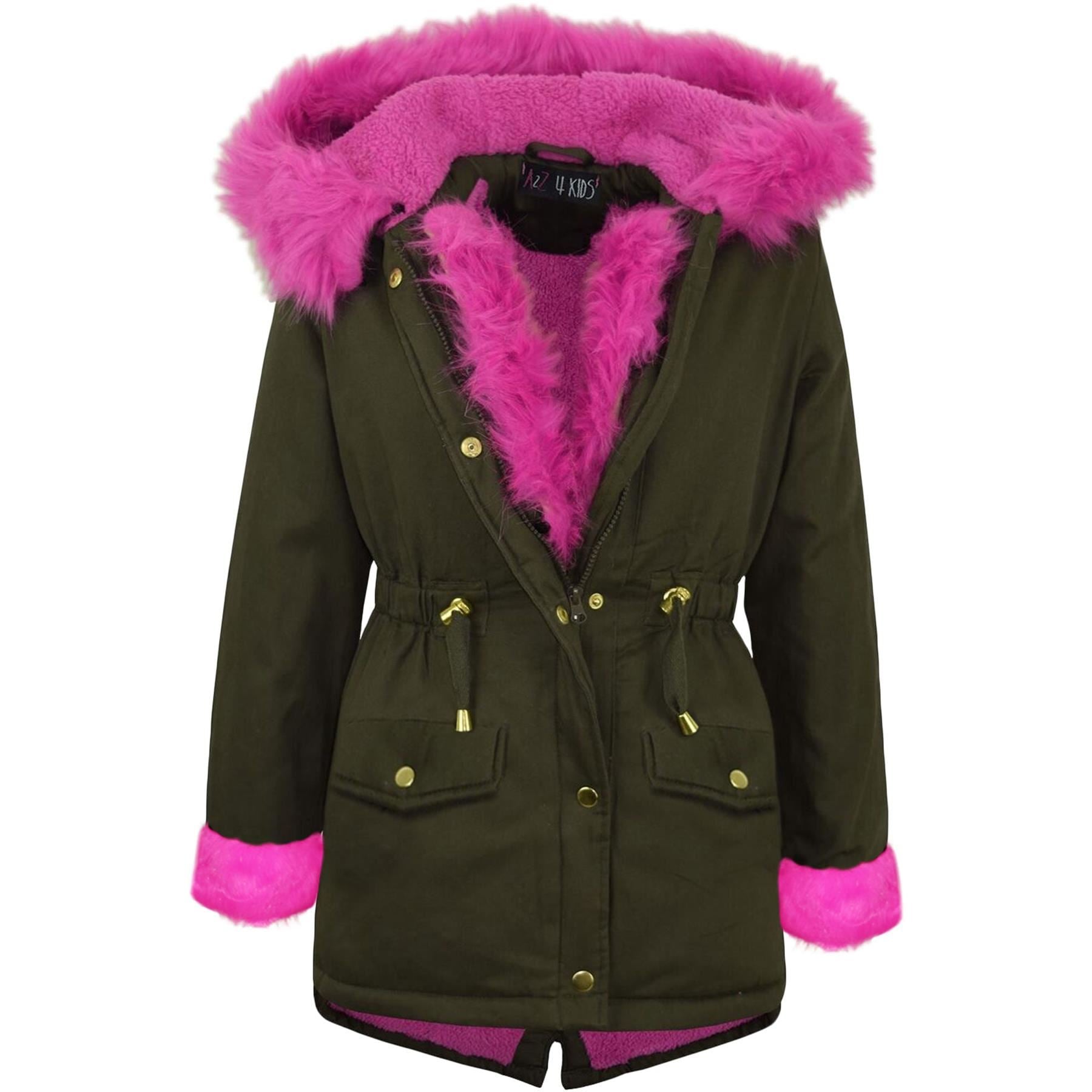 Kids Girls Hooded Jacket Rainbow Faux Fur Parka School Jackets Outerwear