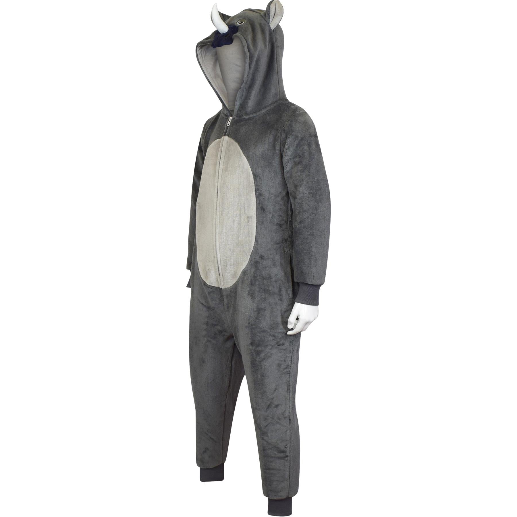 Unisex Rhino Onesie Animal Face Jumpsuits Playsuit One Piece Pyjama 3-14 Yrs