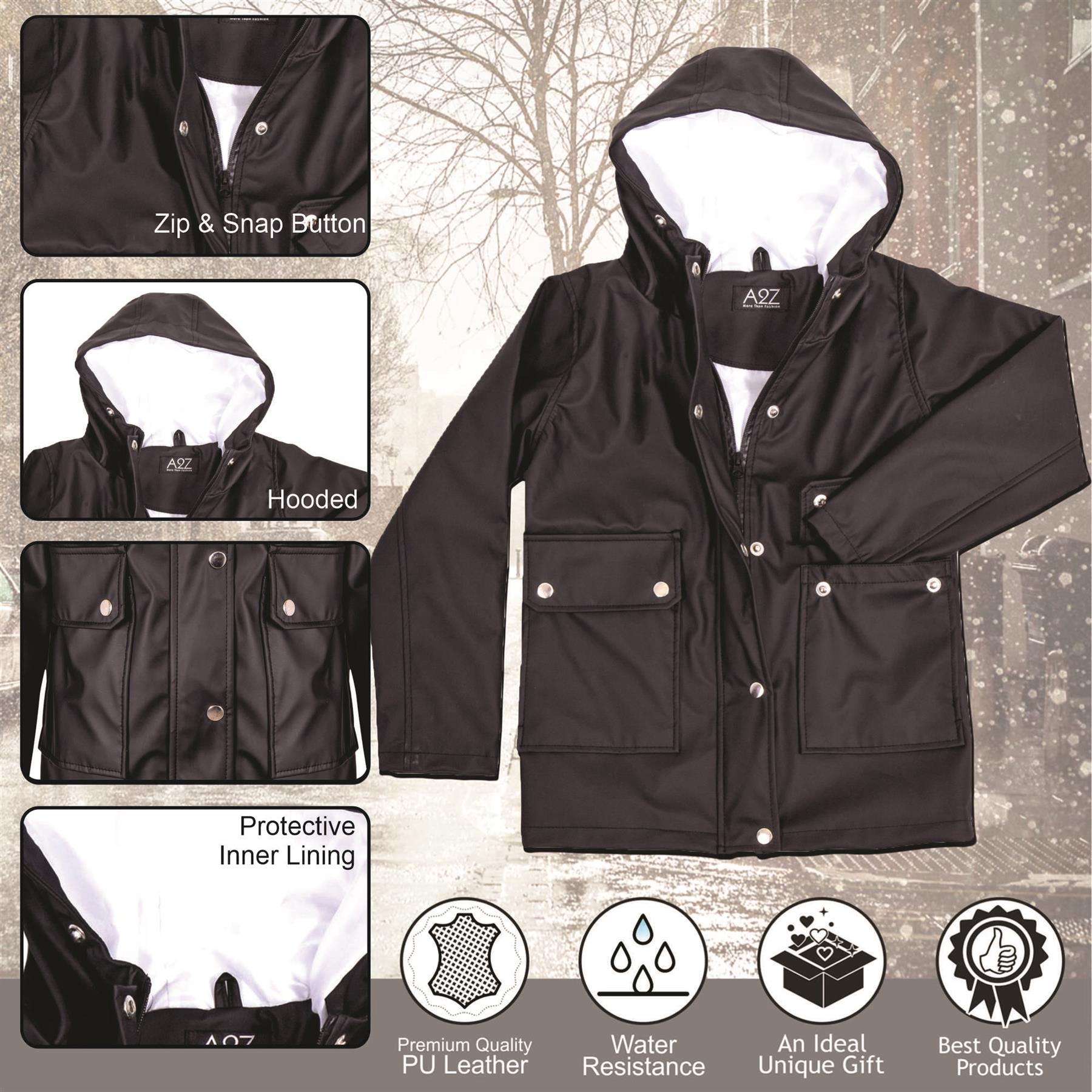 Girls Boys PU Raincoat Jacket Black Waterproof Coat