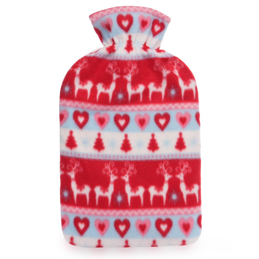 A2Z Hot Water Bottle Christmas Fairisle Fleece Cover 2 Liter Xmas Gift Bottles