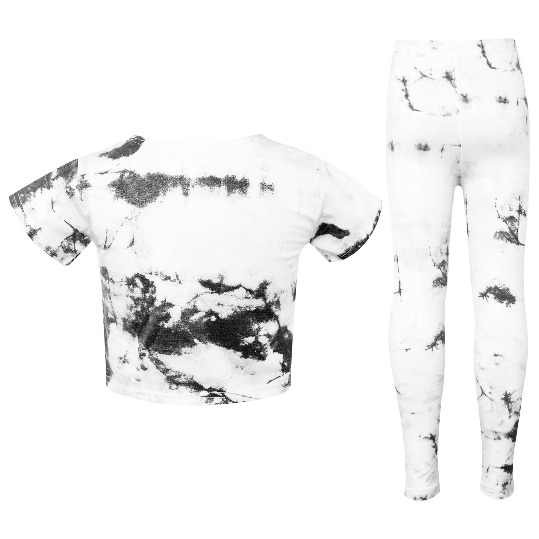 Kids Girls Crop Top & Legging Black Tie Dye Print Summer Outfit Sets 5-13 Years