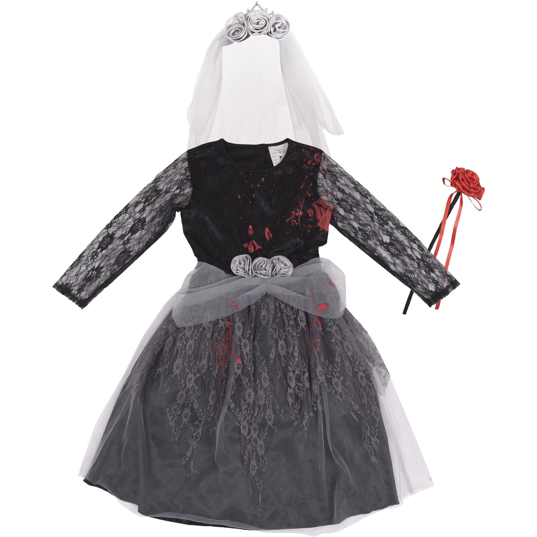 Kids Girls Zombie Bride Halloween Fancy Dress Spooky Costume Bloody Corps Gown