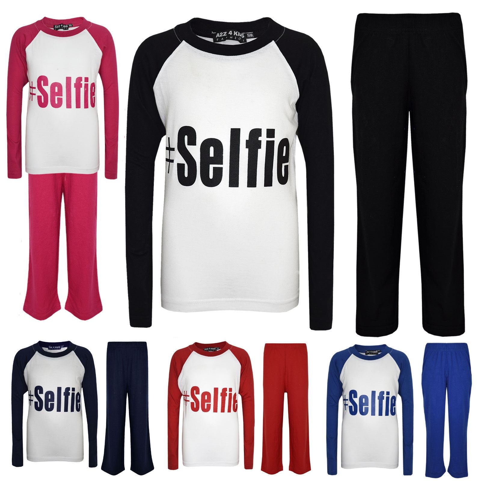 Kids Girls Boys PJ's " #SELFIE " Printed Stylish Pyjamas New Age 5-13 Years