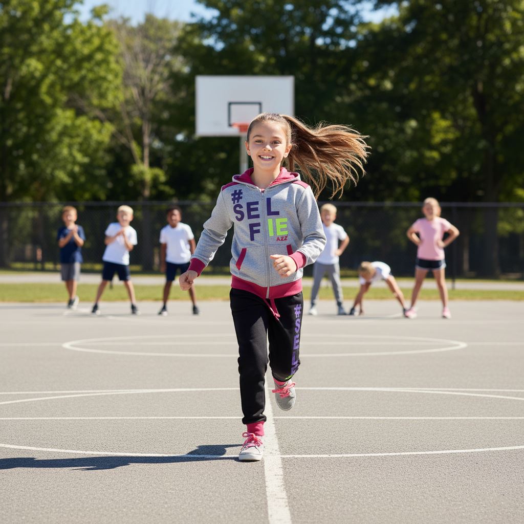 A2Z 4 Kids Girls Boys #SELFIE Tracksuit Hoodie & Joggers Outfit Set Top Bottom