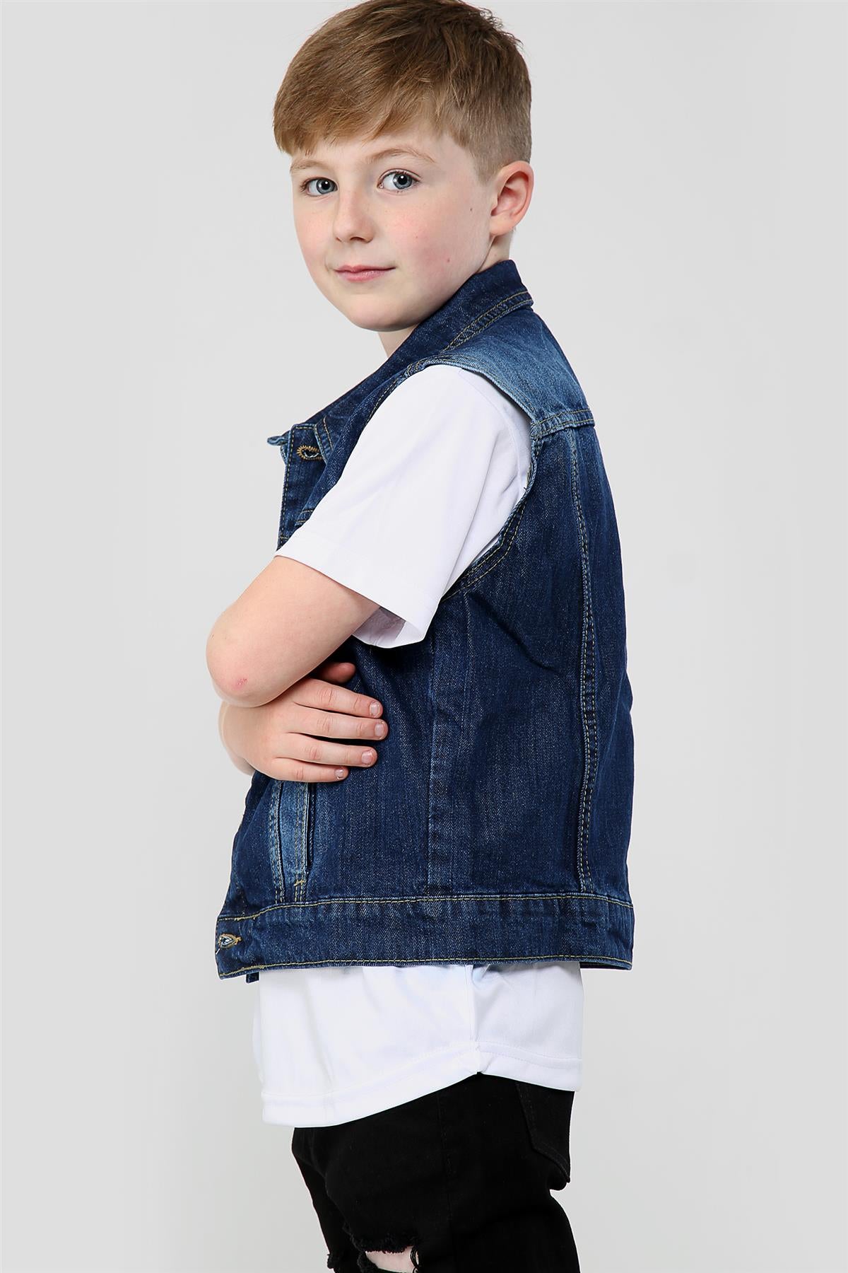 Kids Boys Denim Jacket Jeans Gilet Faded Sleeveless Coats Age 3-13 Years