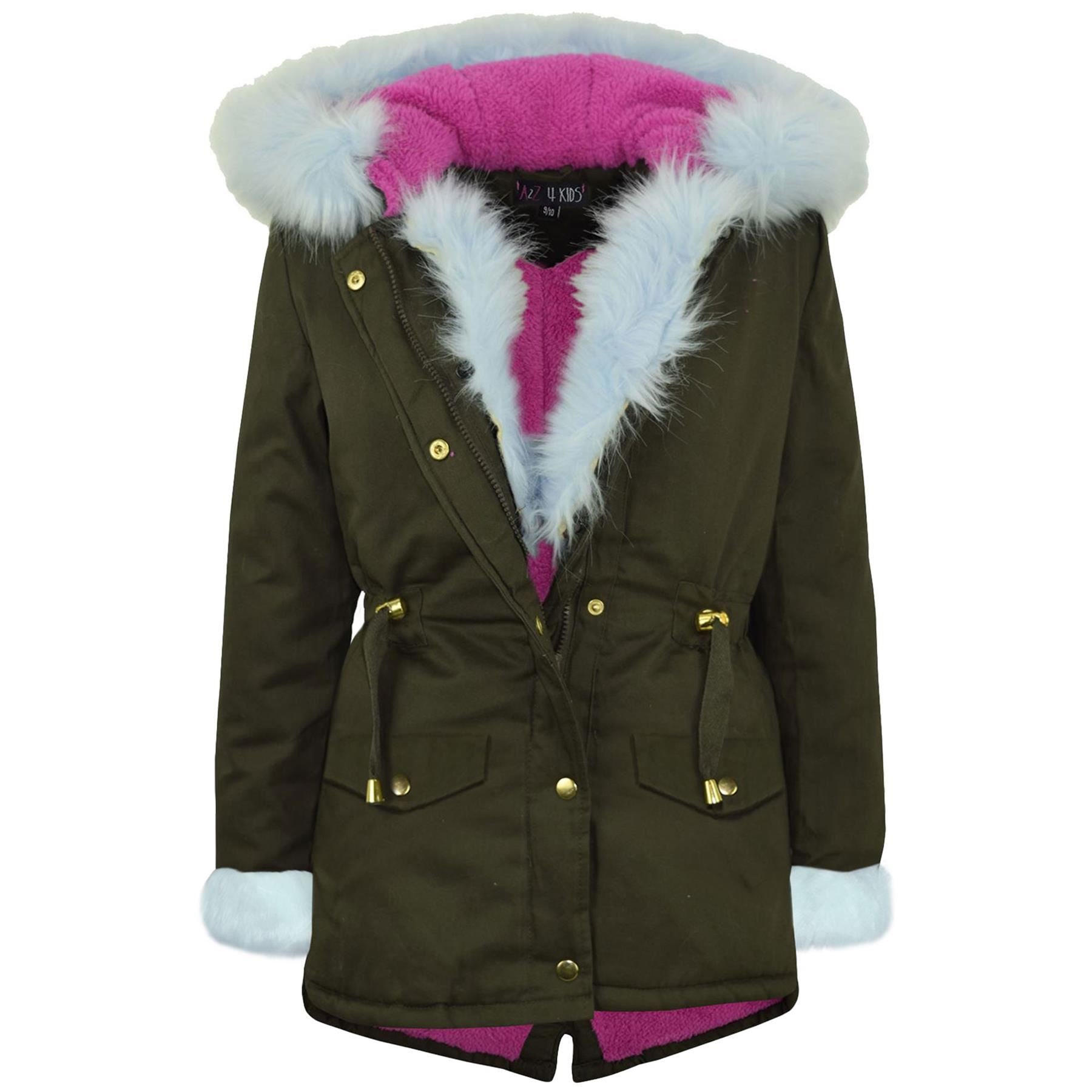 Kids Girls Hooded Jacket Rainbow Faux Fur Parka School Jackets Outerwear