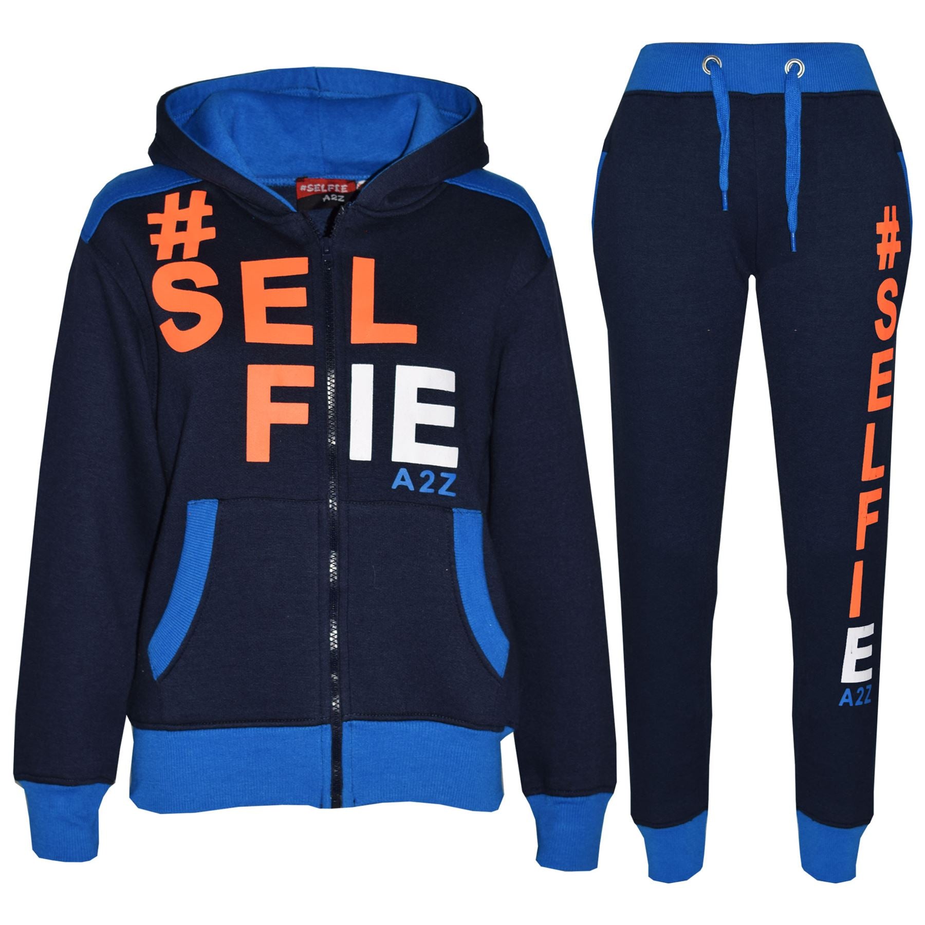 A2Z 4 Kids Girls Boys #SELFIE Tracksuit Hoodie & Joggers Outfit Set Top Bottom