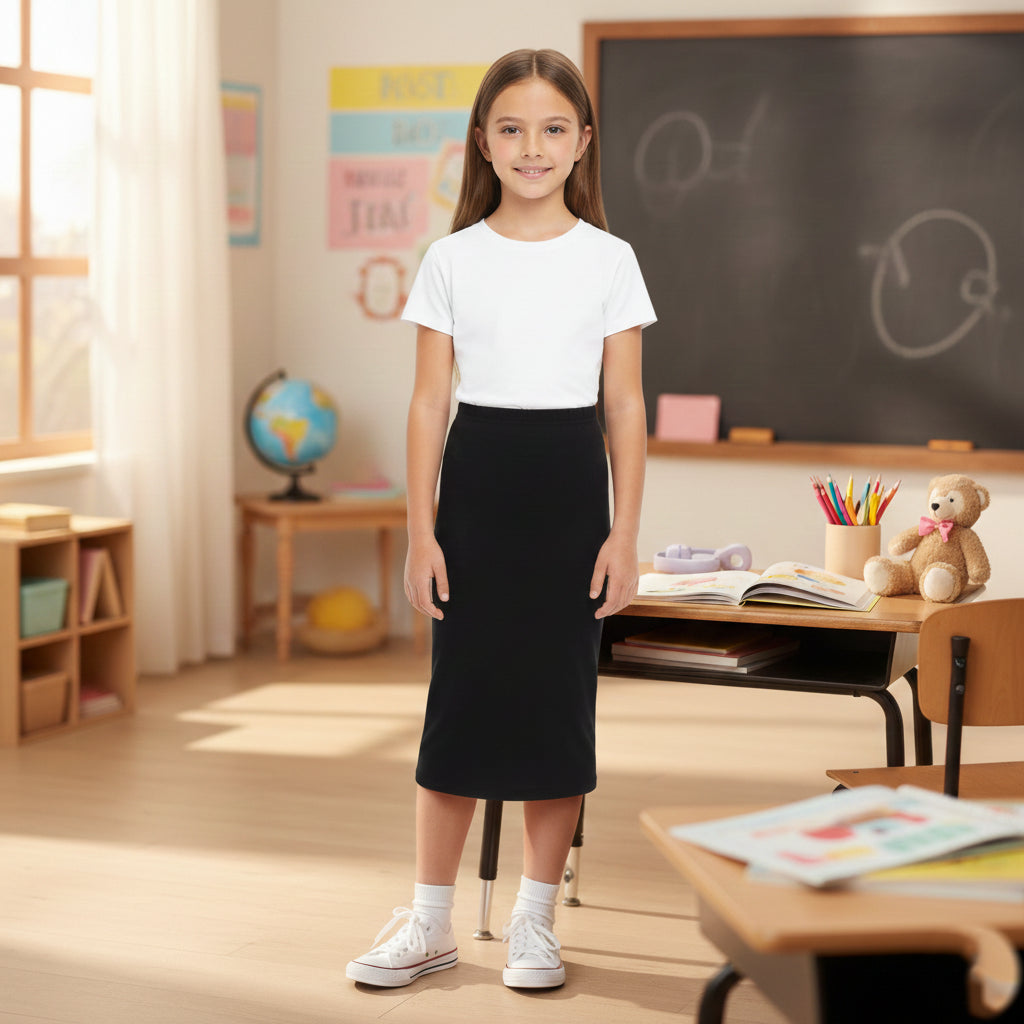 Girls Maxi Skirt Soft Stretch Viscose Skirt Comfy School Wear For Age 5-13 Year