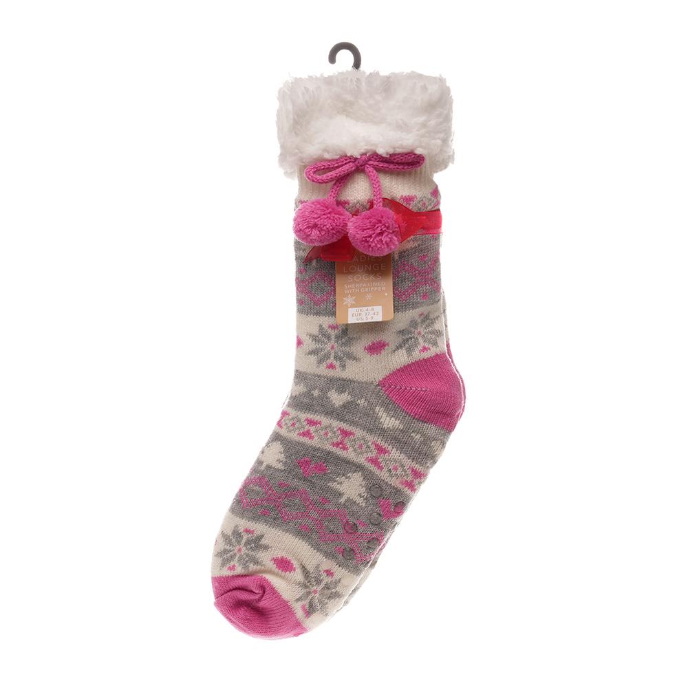 A2Z Ladies Socks Christmas Lounge Sherpa Fleece Lining Pompom Gripper Women Sock