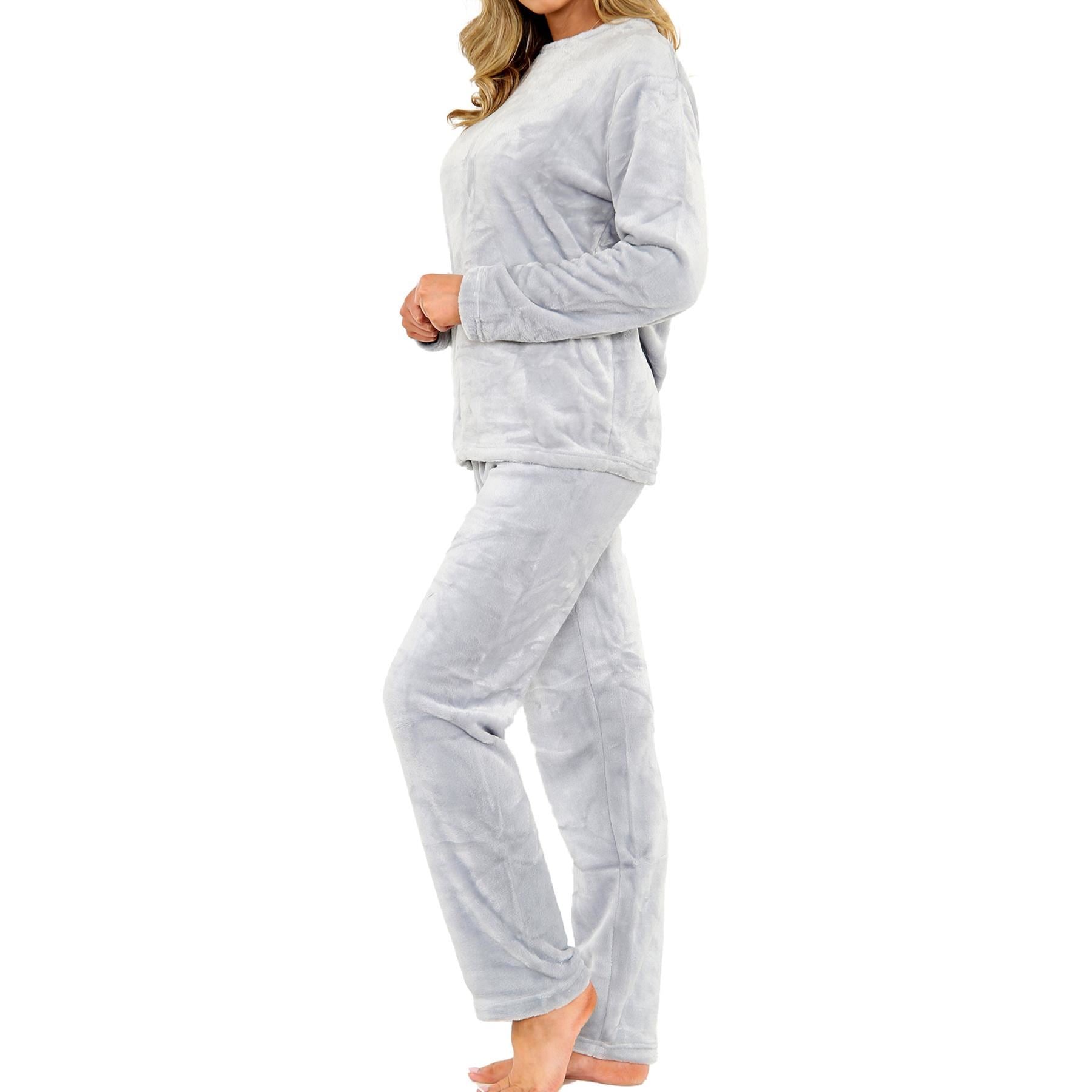 Ladies Pyjamas Soft Warm Fleece Adults Crew Neck Pyjamas 2 Piece Gift Set