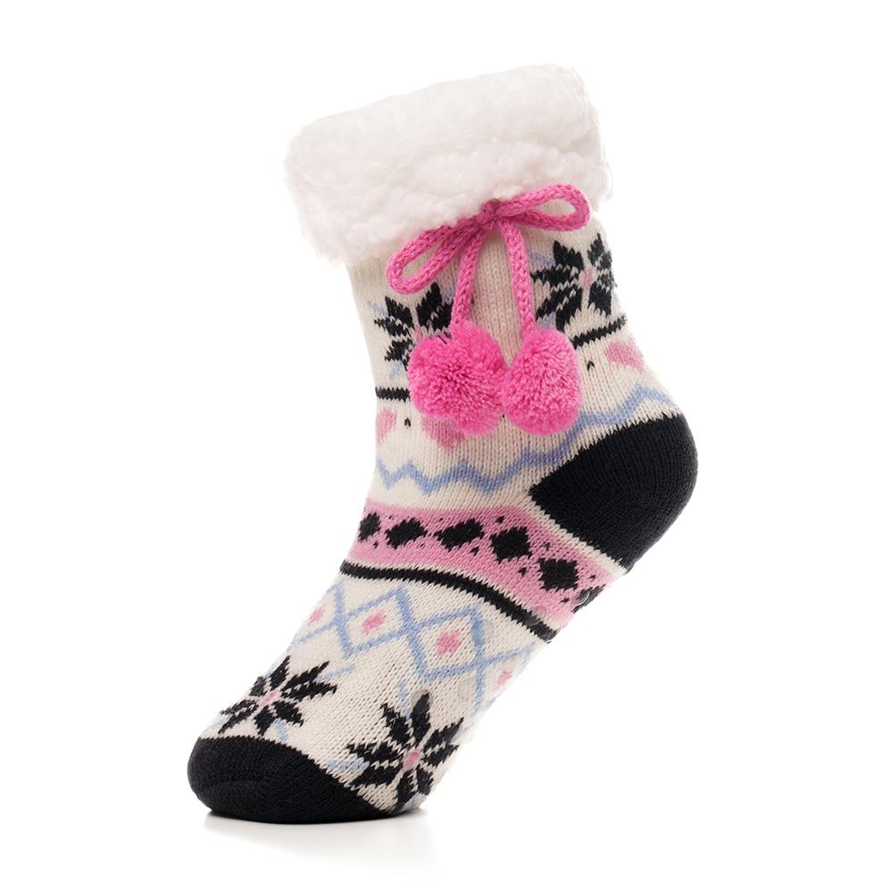 Kids Girls' Fluffy Sherpa Fleece Lining Christmas Socks with Non Slip Gripper