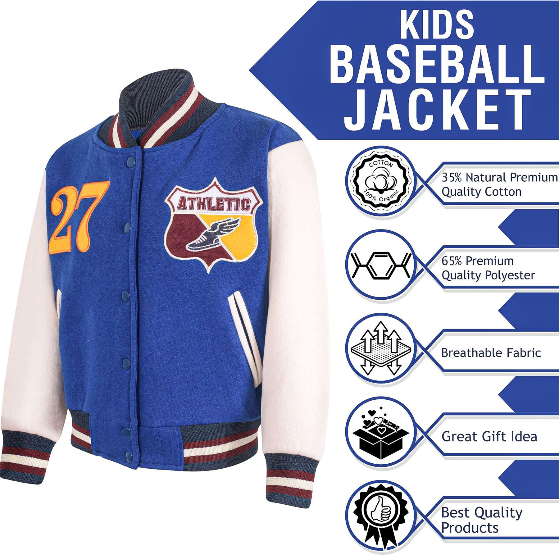 Kids Girls Boys Baseball Jacket Varsity Style Athletic Embroidered School Jacket