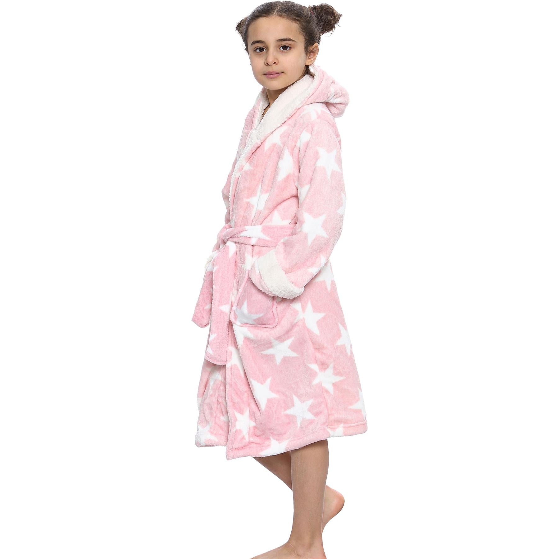 A2Z 4 Kids Girls Fleece Luxury Sherpa Hooded Dressing Gown Leopard Print