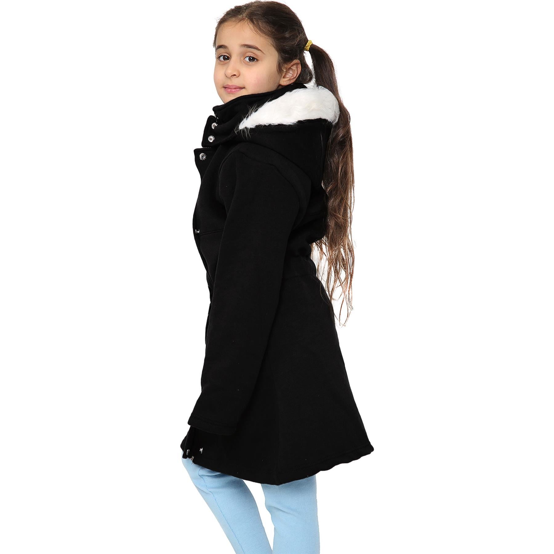 Girls Kids Hooded Faux Fur Long Parka Coat