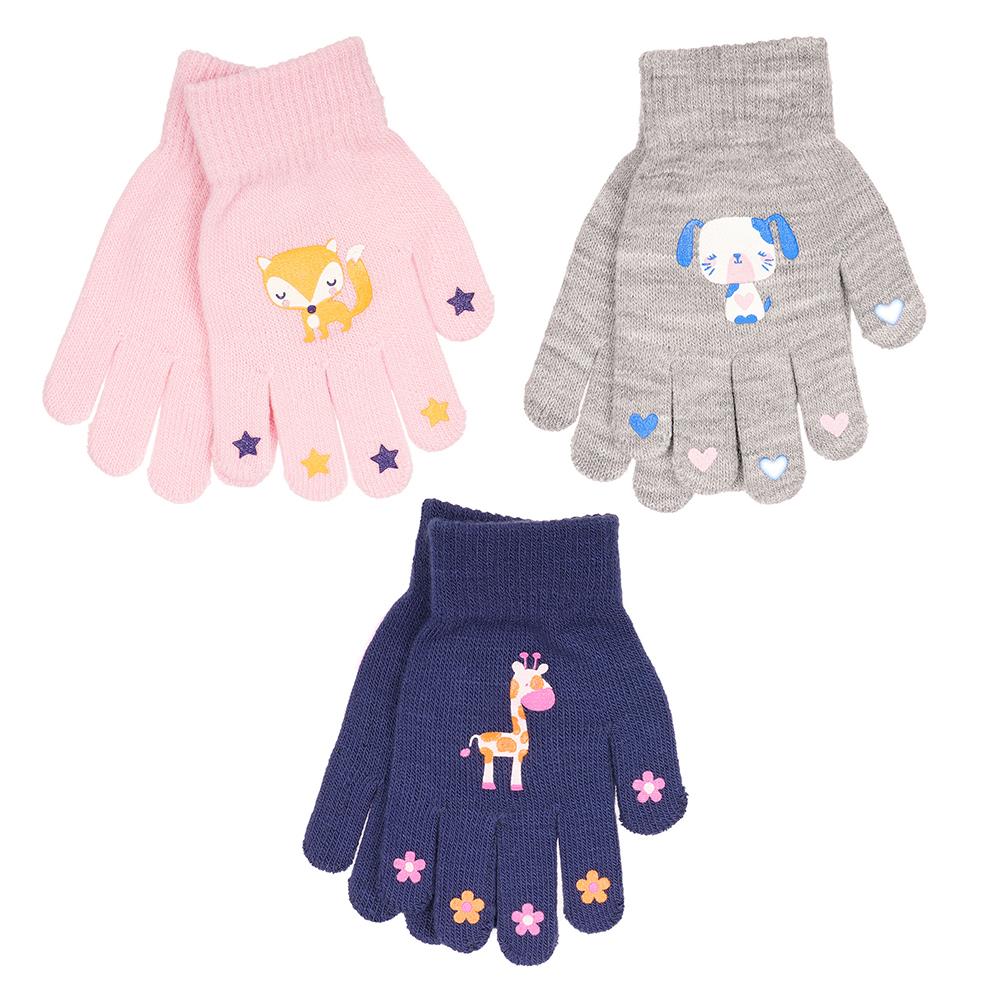 A2Z Girls 3 Pack Gloves Thermal Magic Animal Cartoon Motifs Warm Mittens 5-13Yrs